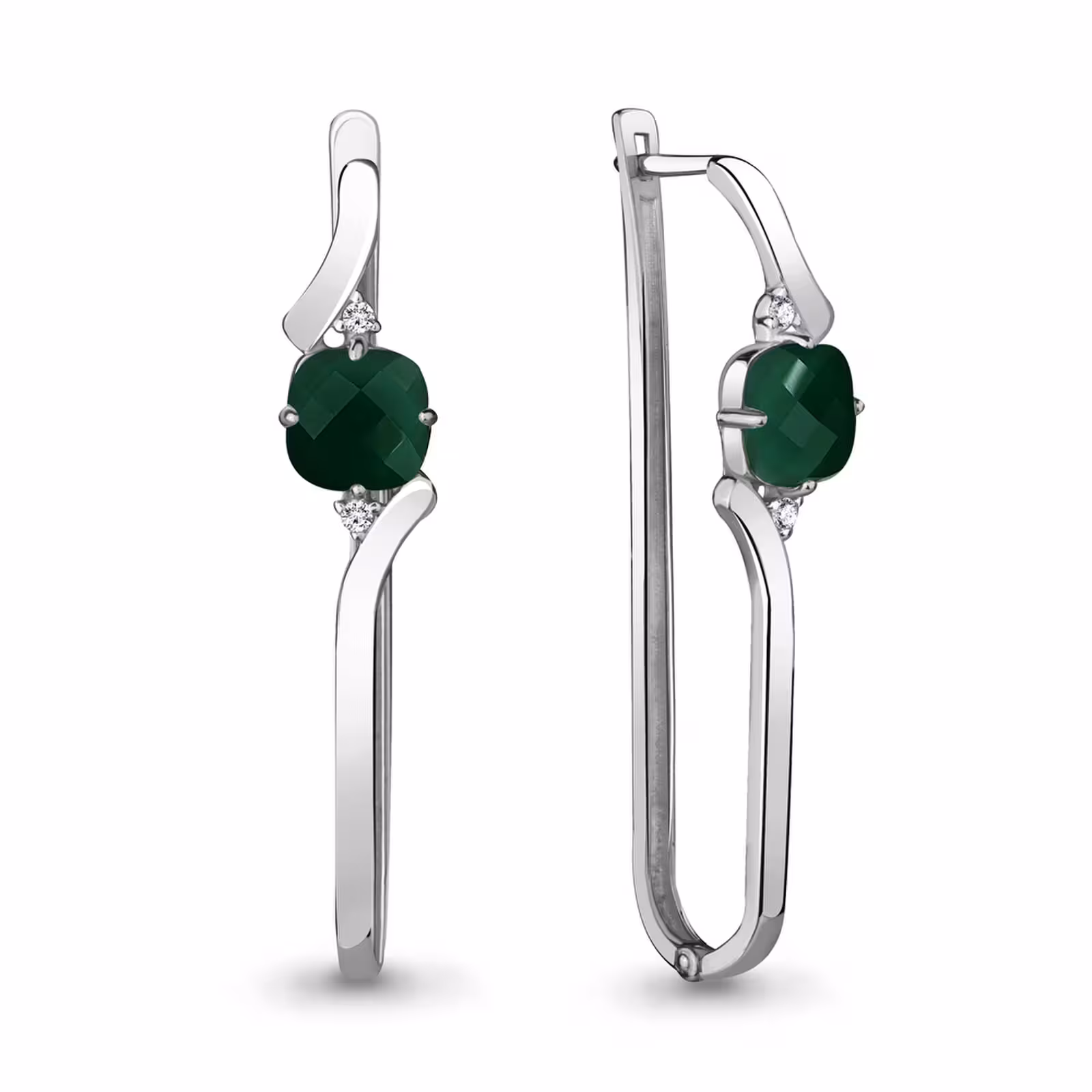 Серьги из серебра с агатами и фианитами
