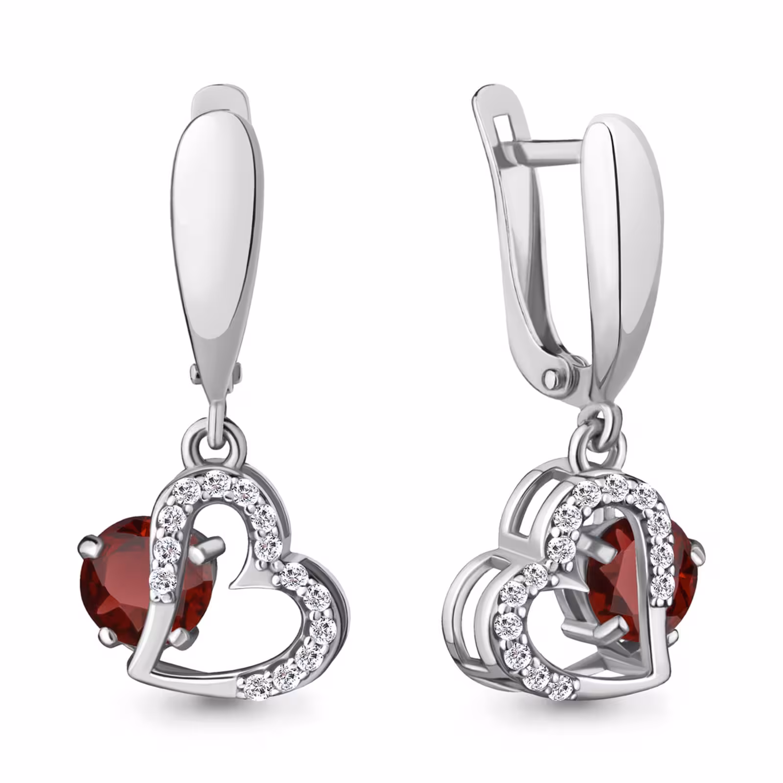 Серьги из серебра с гранатами и фианитами
