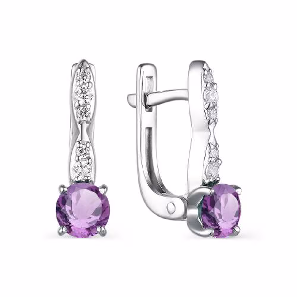 Серьги из серебра с аметистами и фианитами