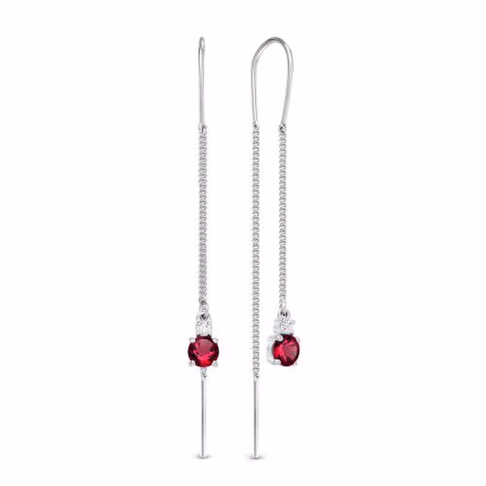 Серьги из серебра с гранатами и фианитами