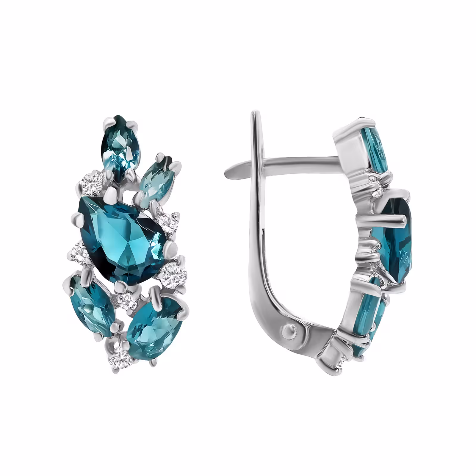 Серьги из серебра с ювелирными кристаллами и фианитами