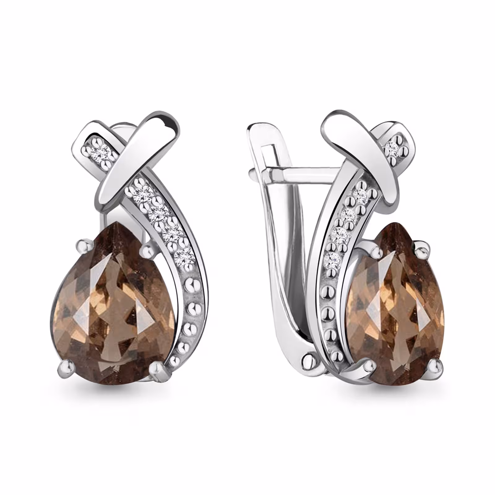 Серьги из серебра с раухтопазами и фианитами