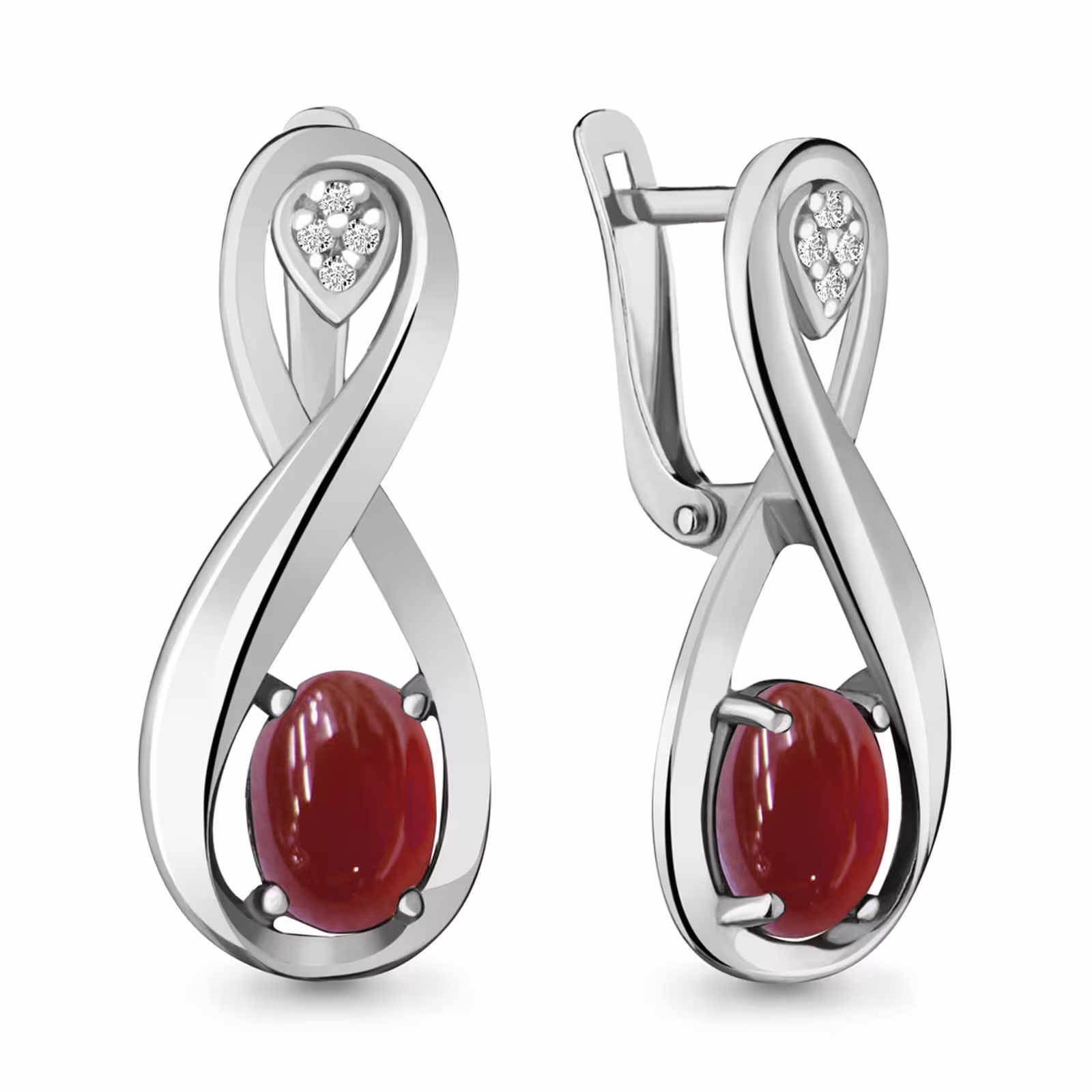 Серьги из серебра с гранатами и фианитами