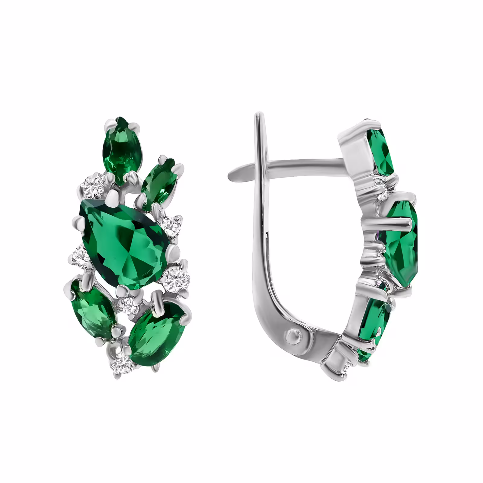 Серьги из серебра с ювелирными кристаллами и фианитами