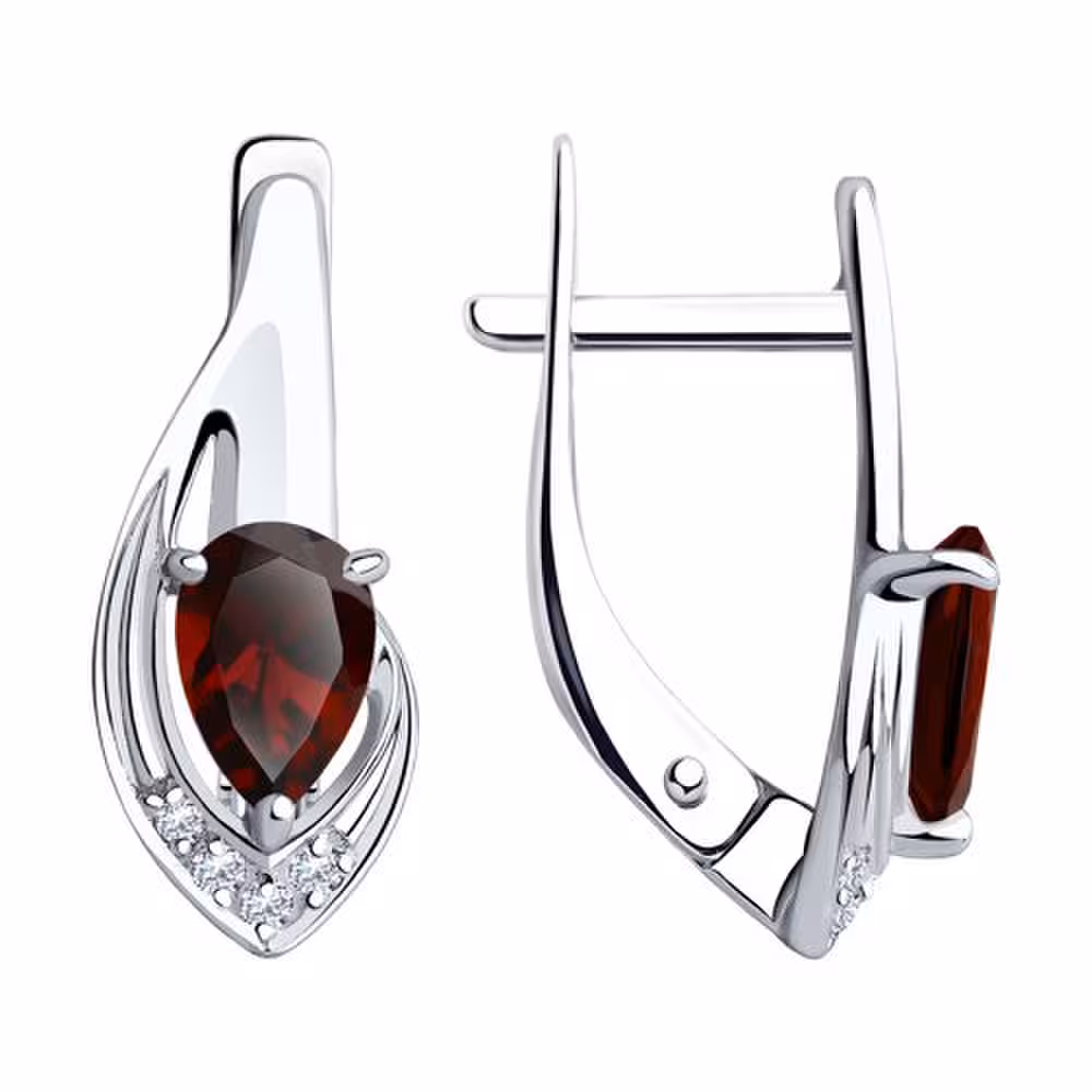 Серьги из серебра с гранатами и фианитами