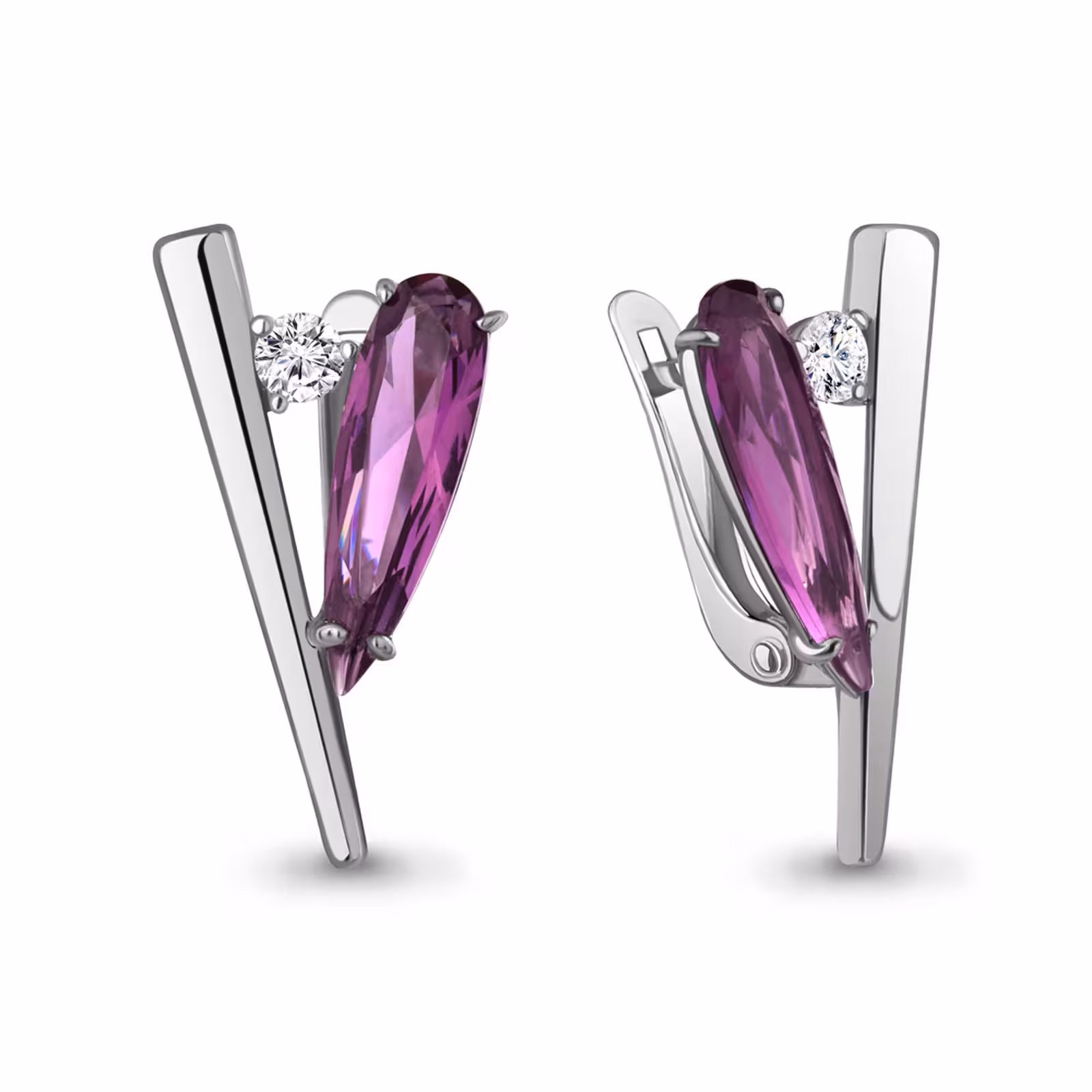 Серьги из серебра с аметистами и фианитами