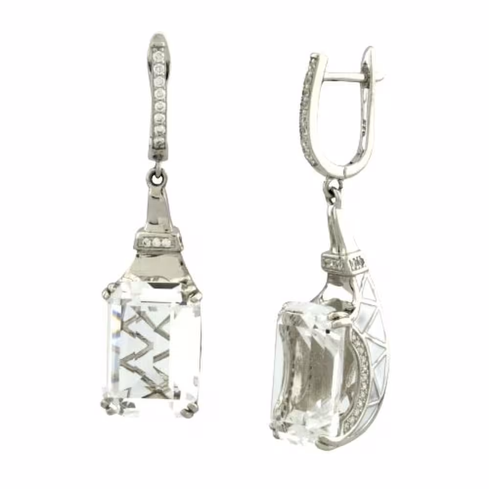 Серьги из серебра с горным хрусталем и фианитами