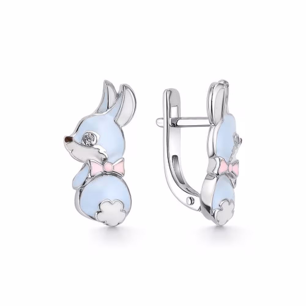 Серьги из серебра с эмалью и фианитами