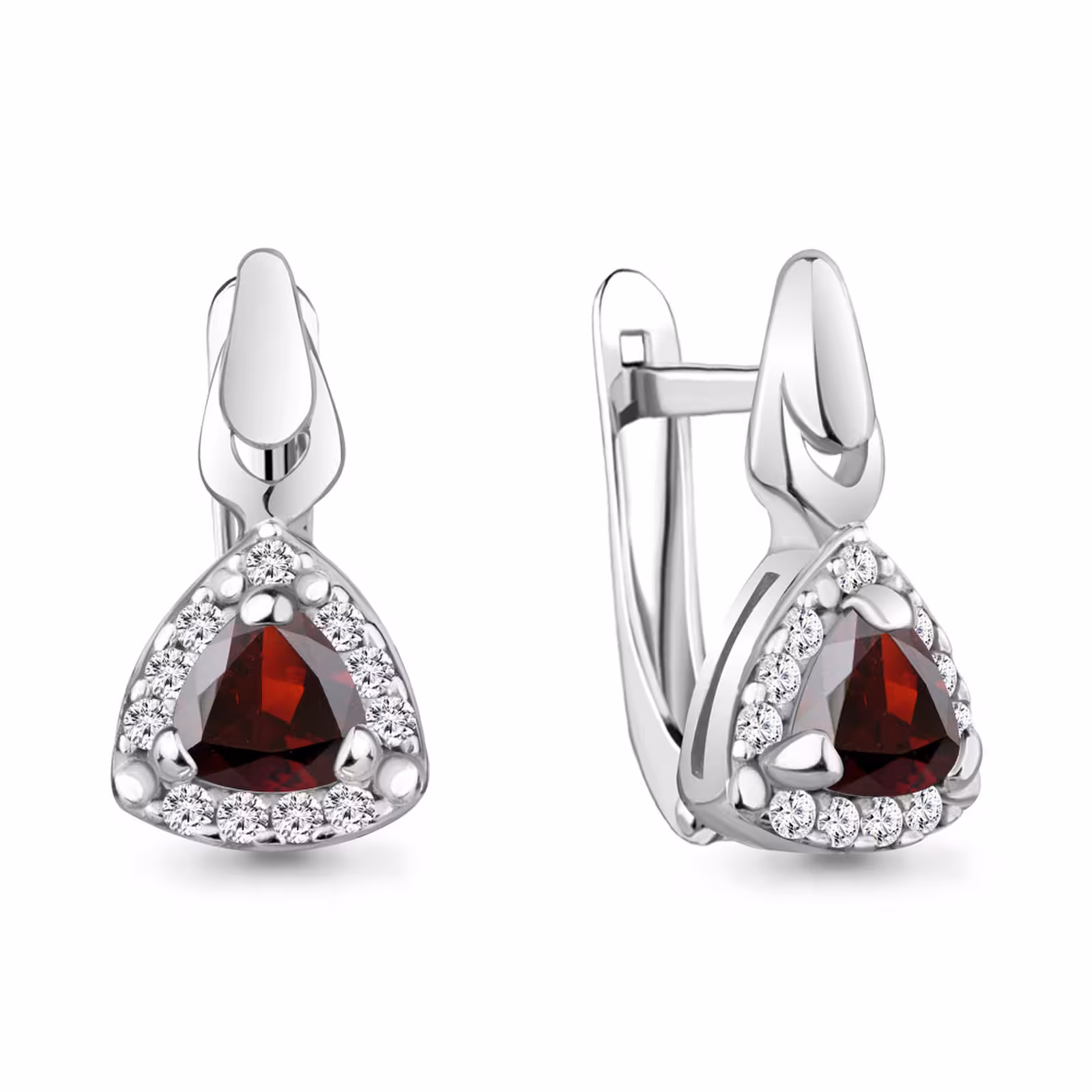 Серьги из серебра с гранатами и фианитами