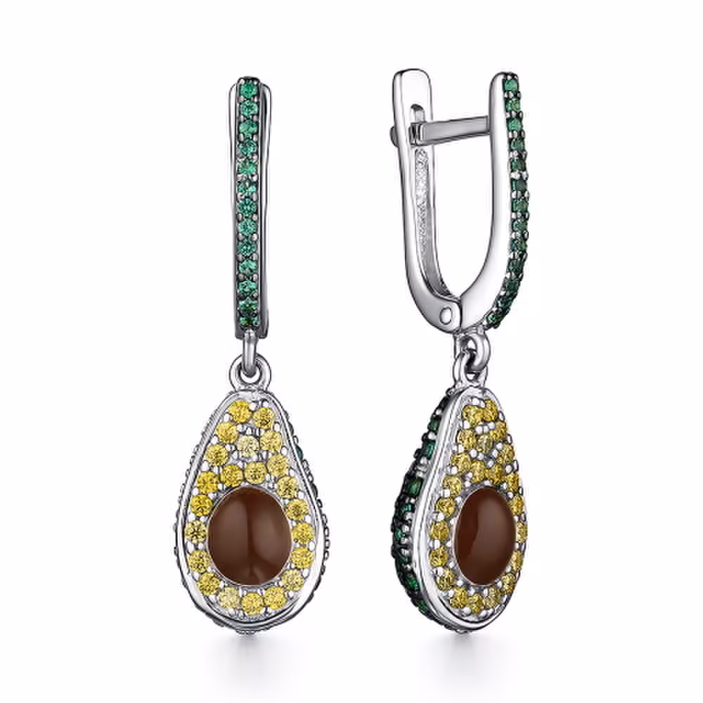 Серьги из серебра с фианитами и эмалью