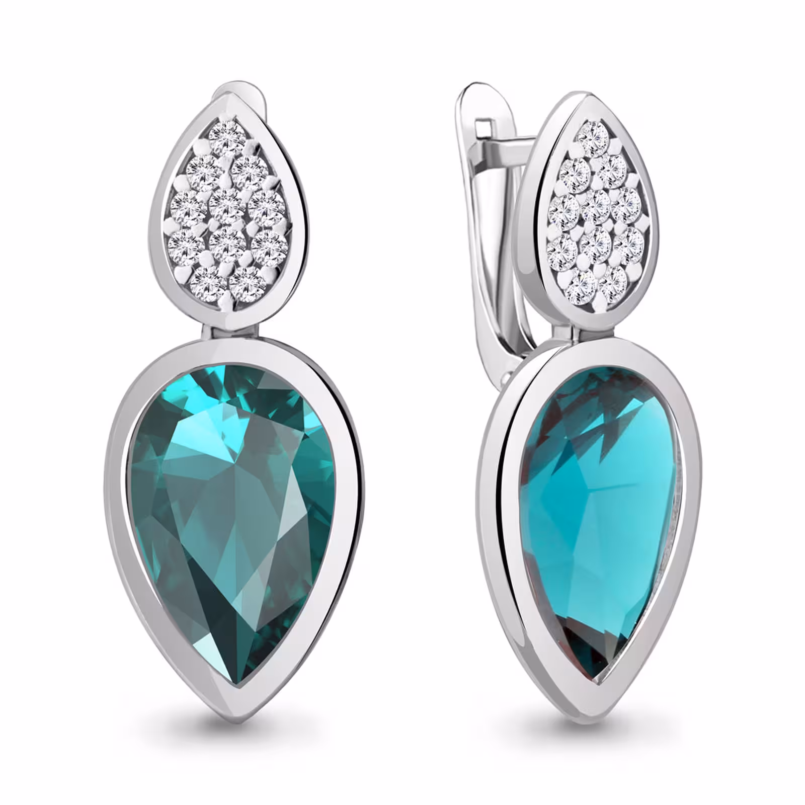 Серьги из серебра с турмалином и фианитами