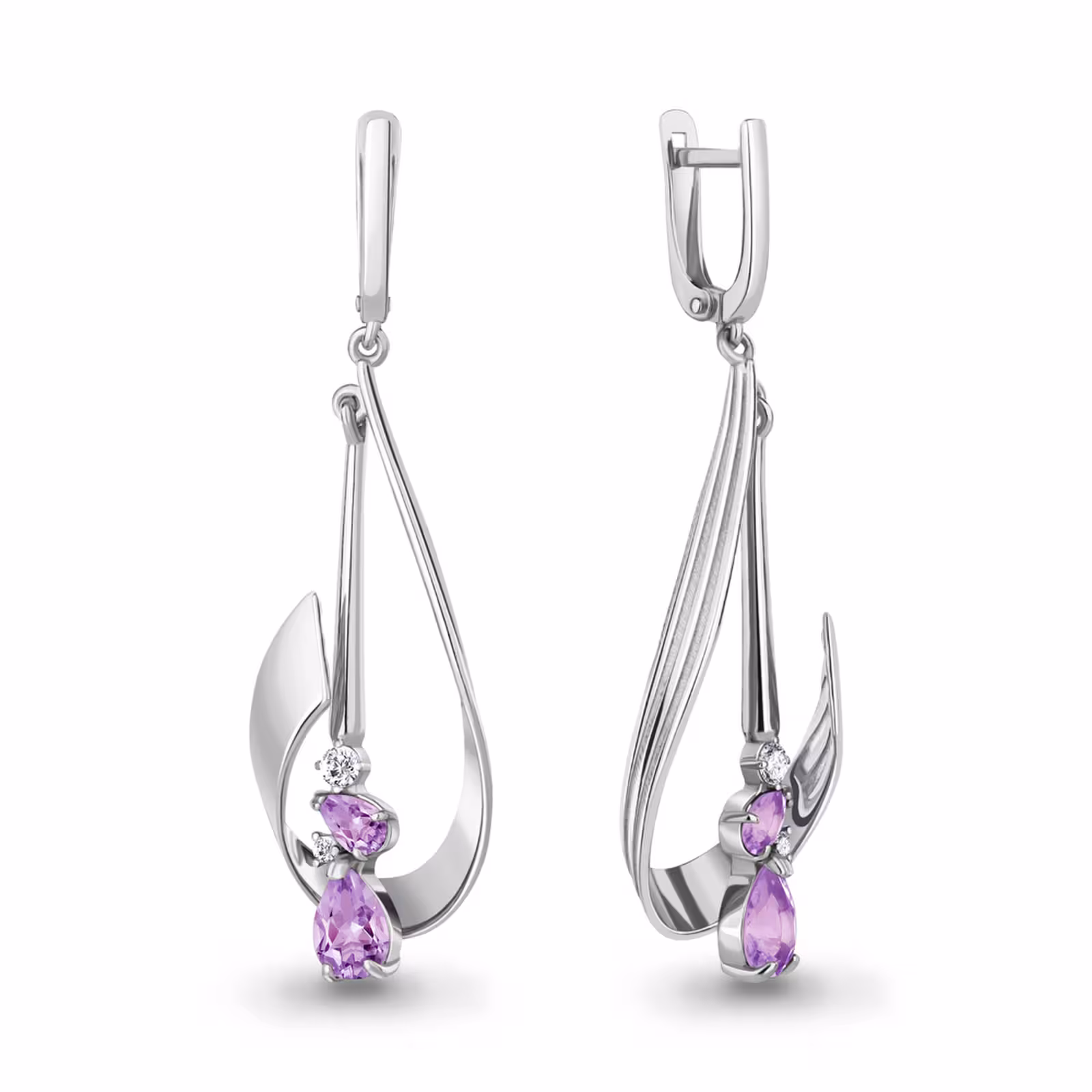 Серьги из серебра с аметистами и фианитам