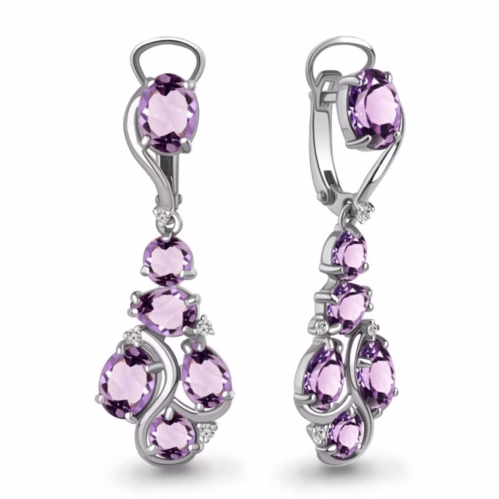 Серьги из серебра с аметистами и фианитами