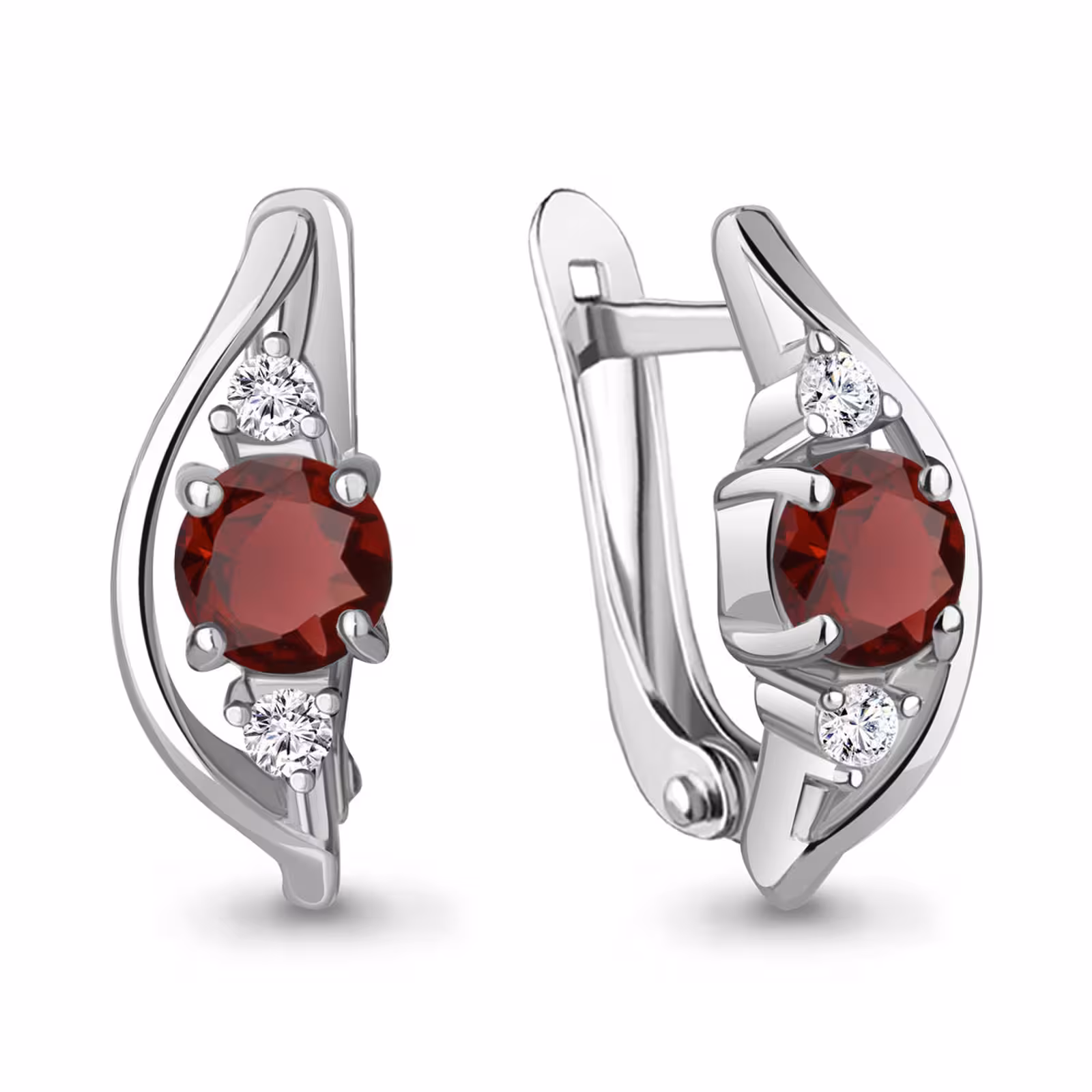 Серьги из серебра с гранатами и фианитами