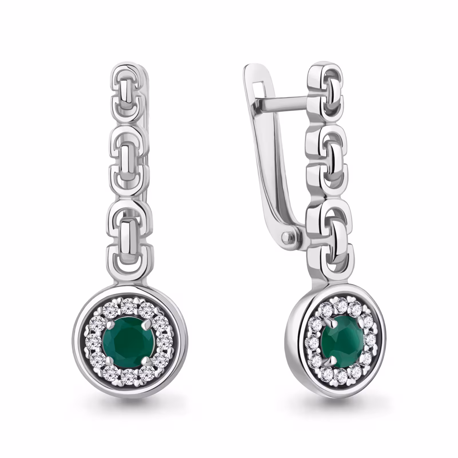 Серьги из серебра с агатами и фианитами