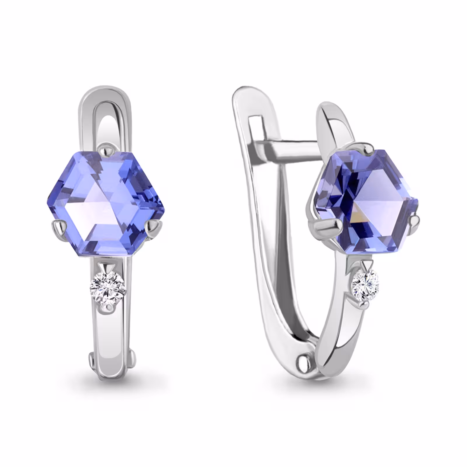 Серьги из серебра с танзанитами и фианитами