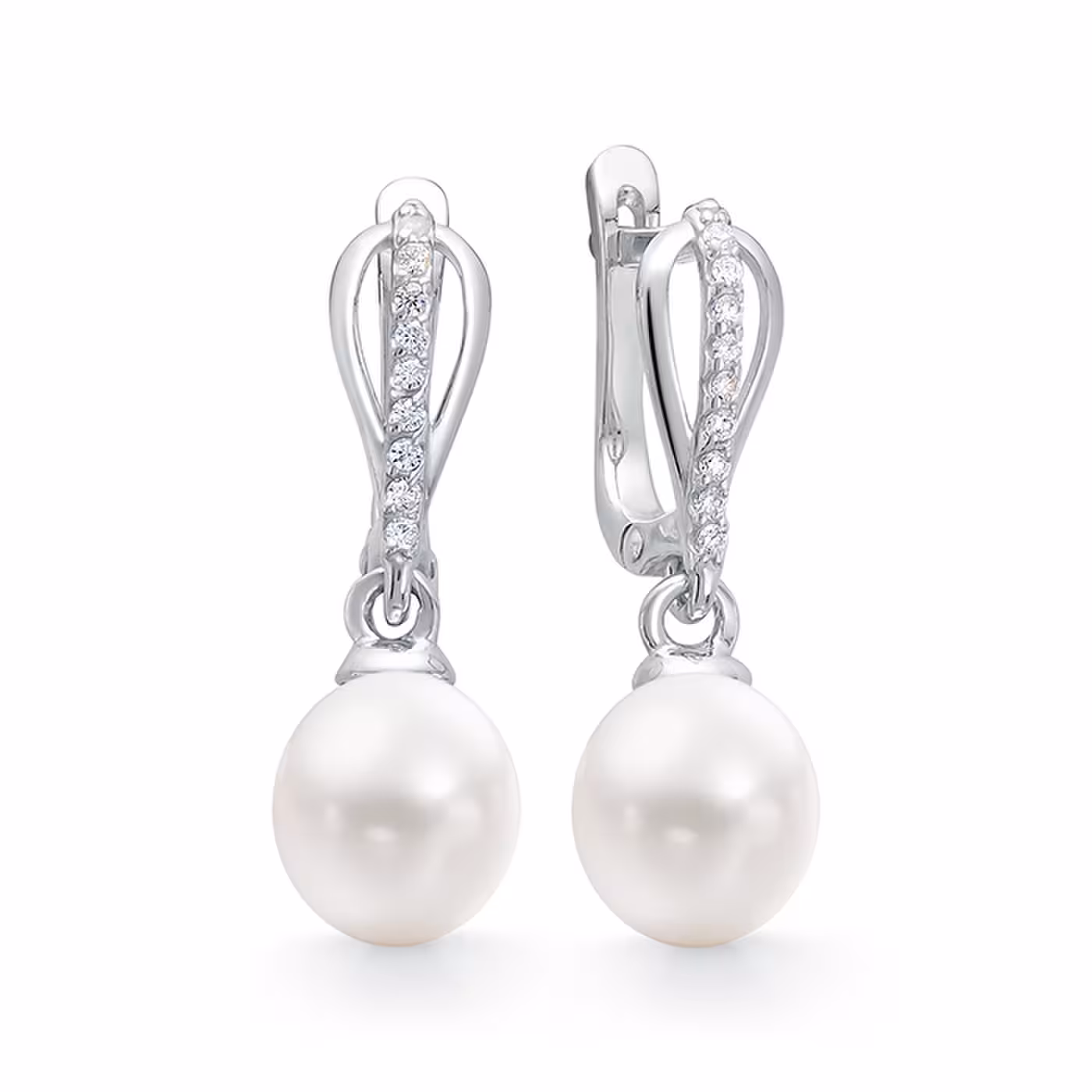 Серьги из серебра с жемчугом и фианитами