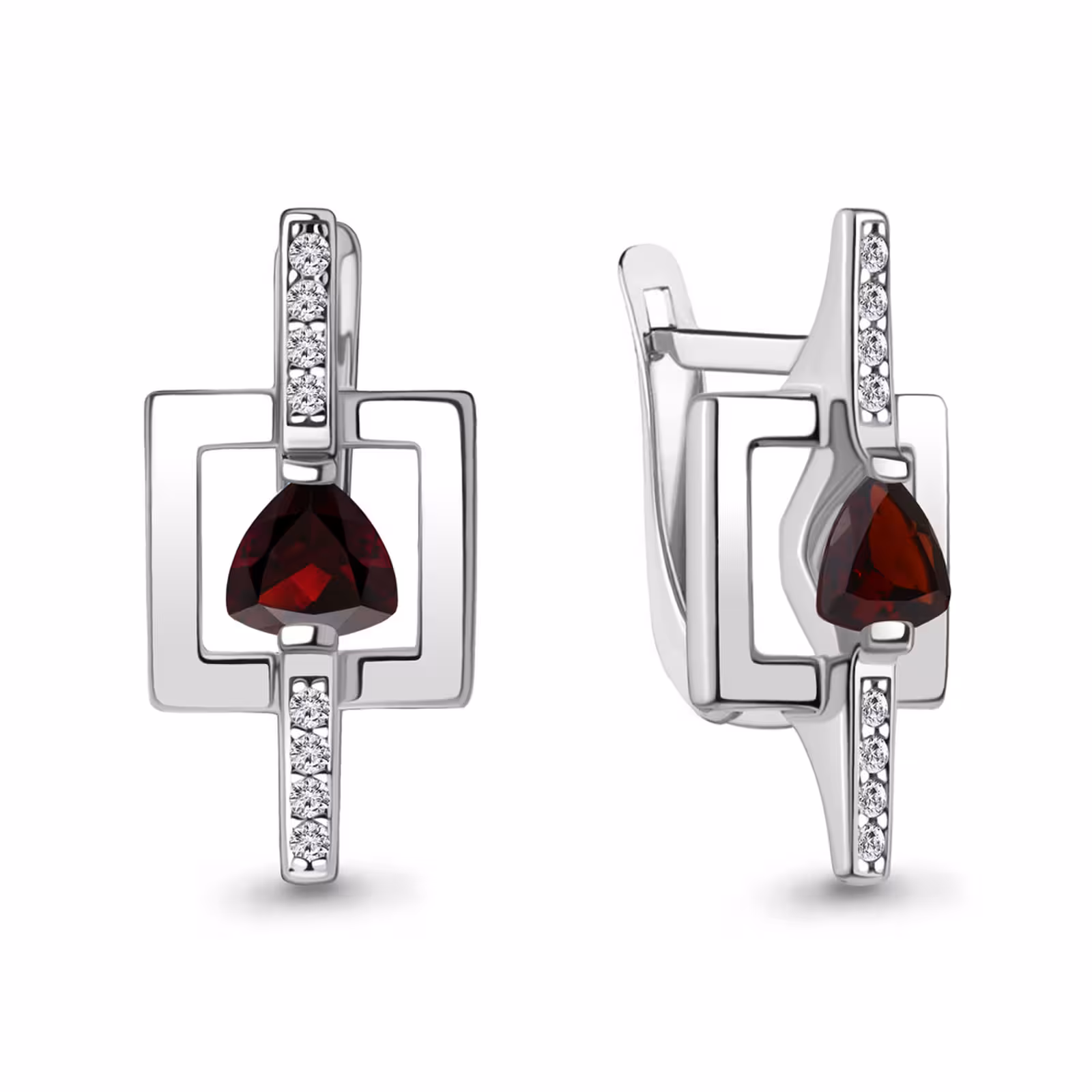 Серьги из серебра с гранатами и фианитами