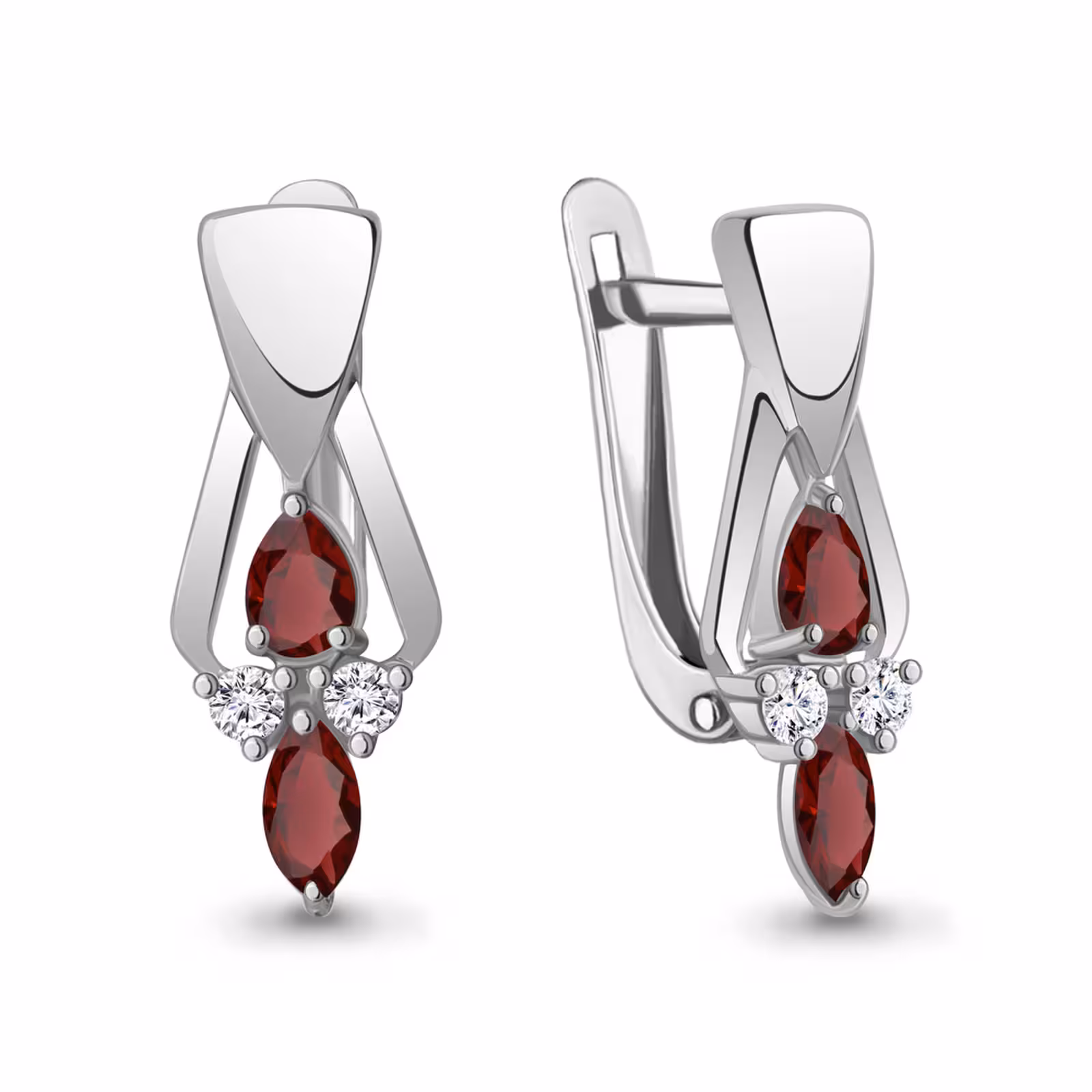 Серьги из серебра с гранатами и фианитами