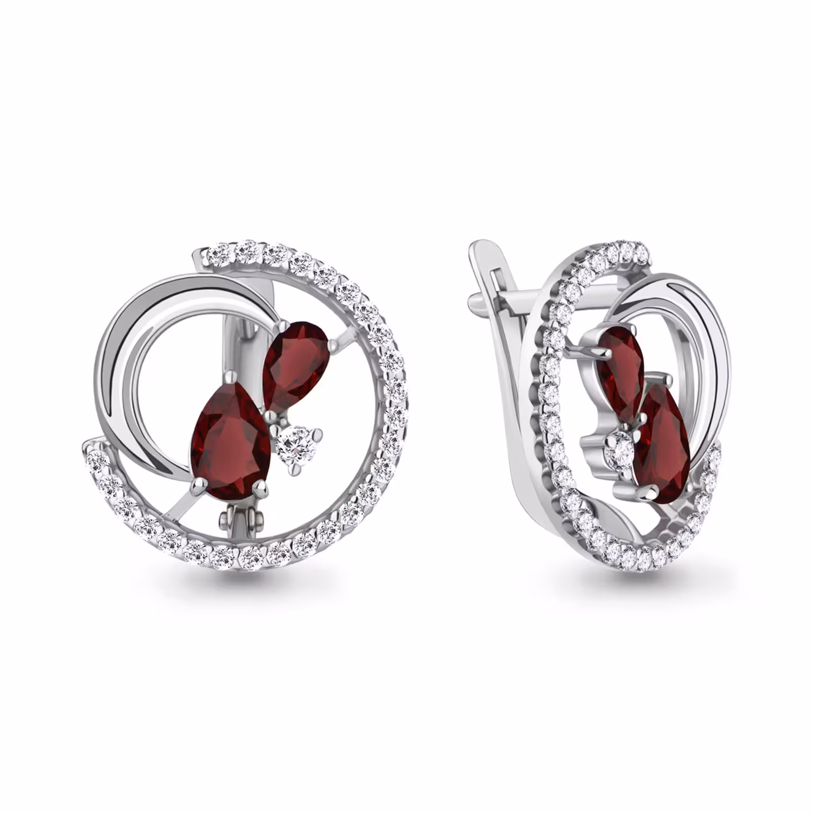 Серьги из серебра с гранатами и фианитами