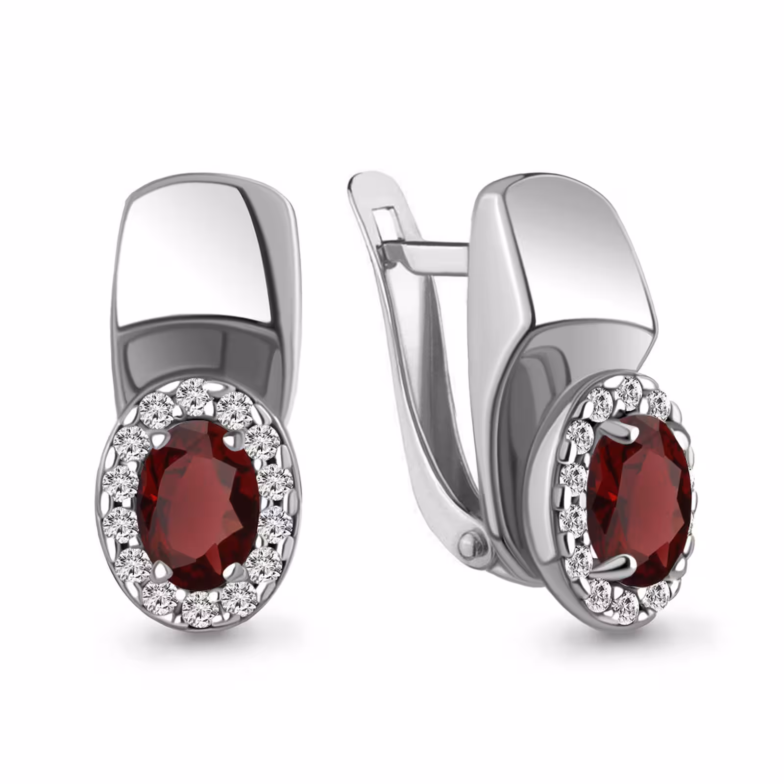 Серьги из серебра с гранатами и фианитами