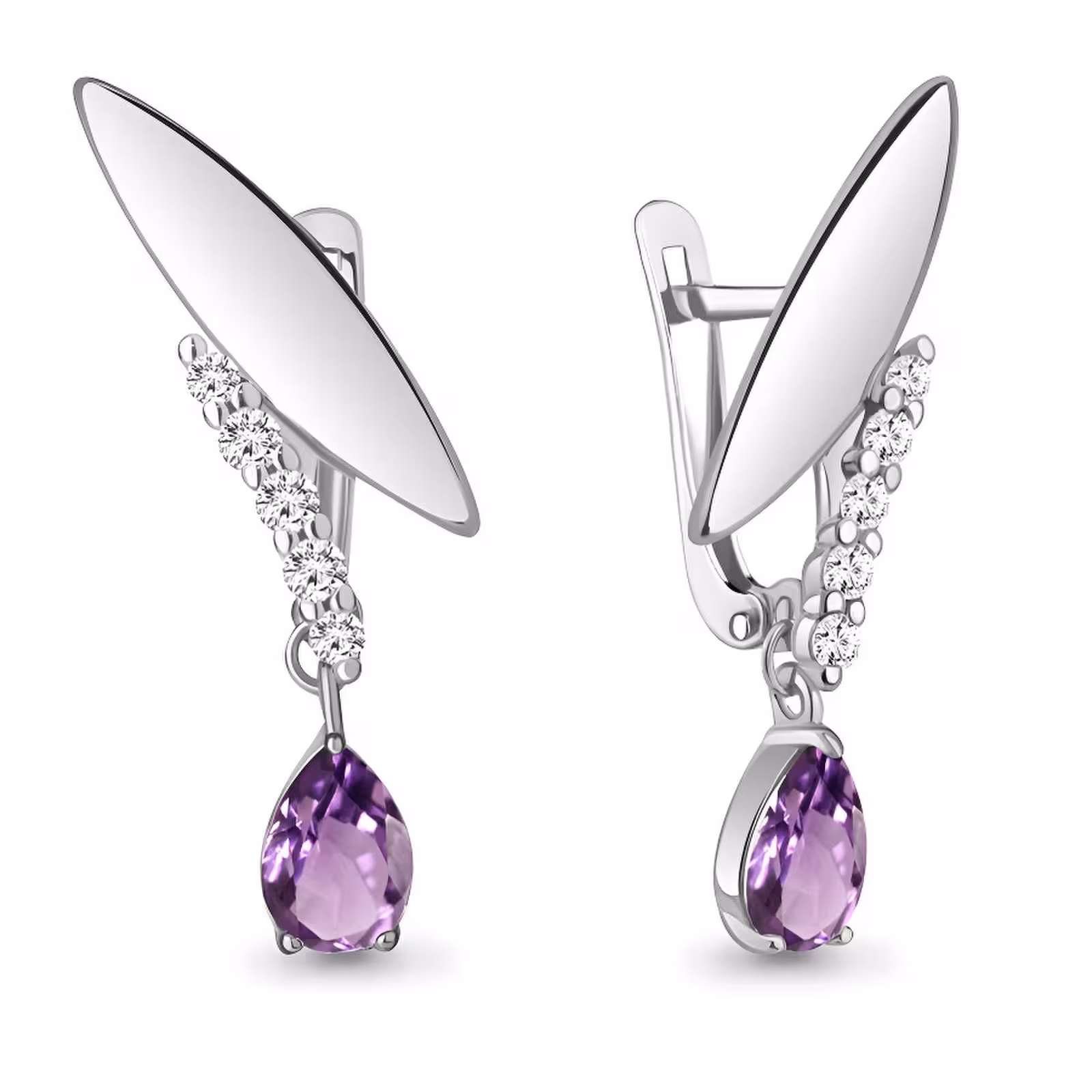 Серьги из серебра с аметистами и фианитами