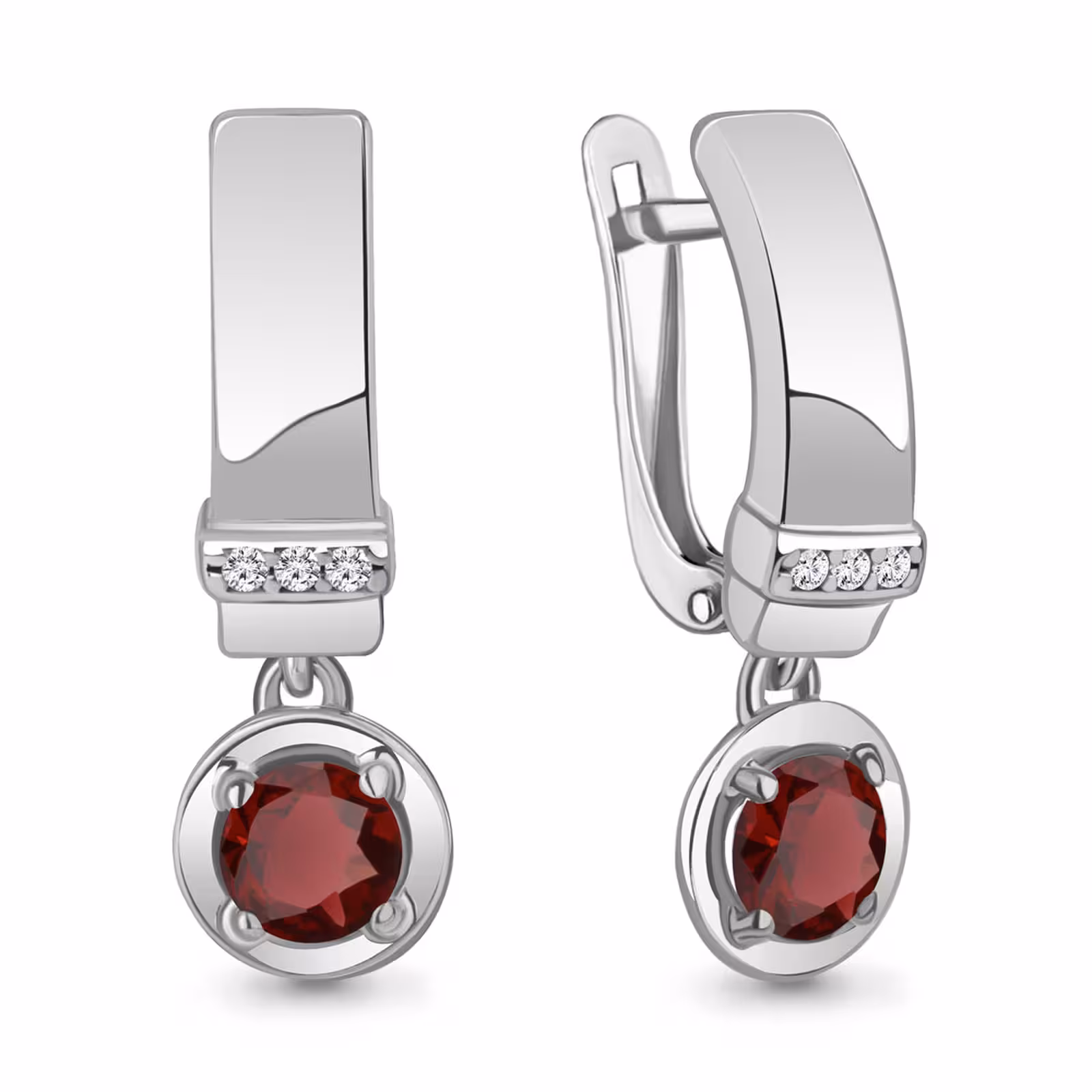 Серьги из серебра с гранатами и фианитами