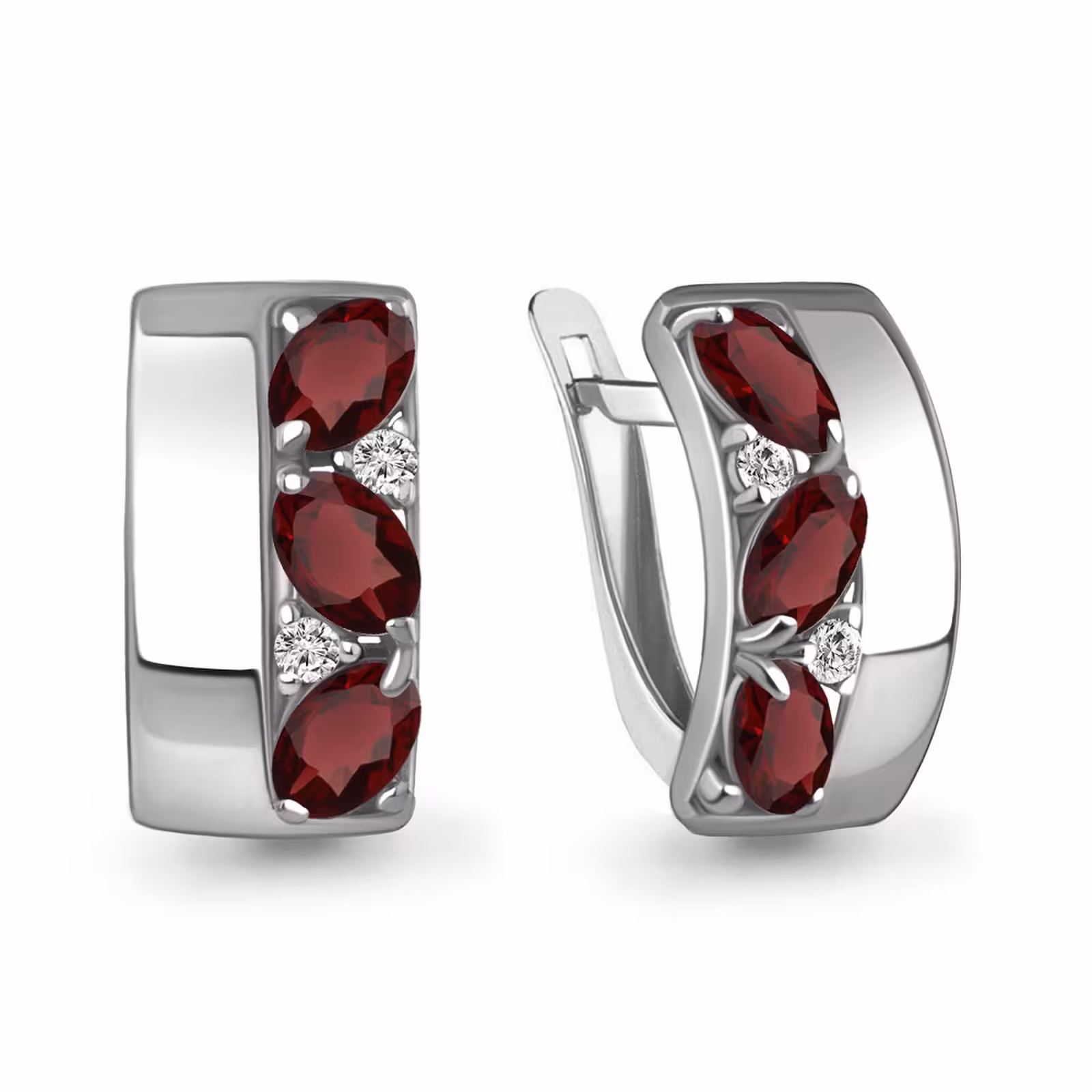 Серьги из серебра с гранатами и фианитами
