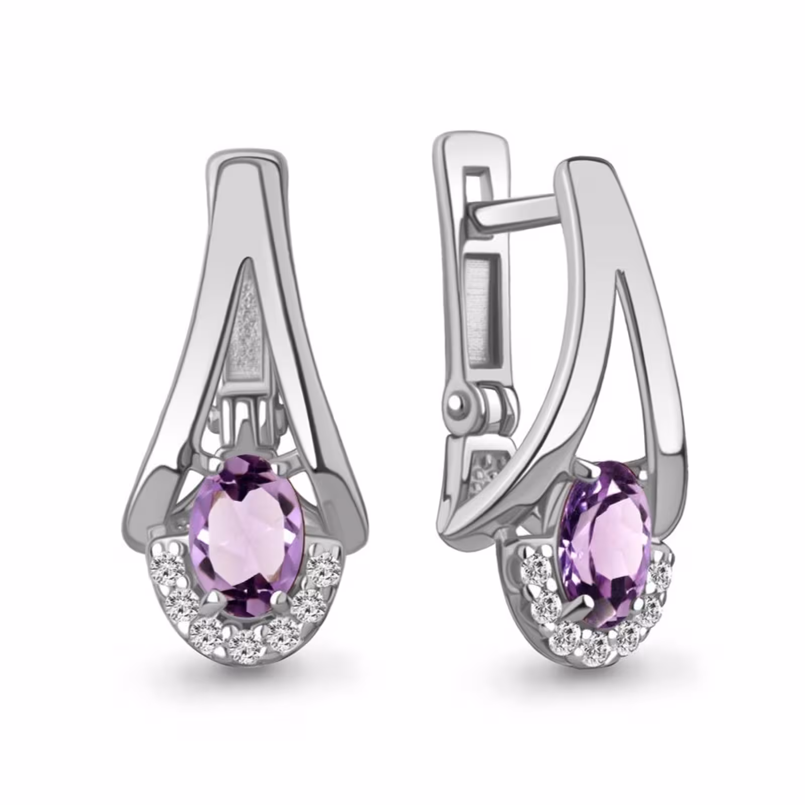 Серьги из серебра с аметистами и фианитами