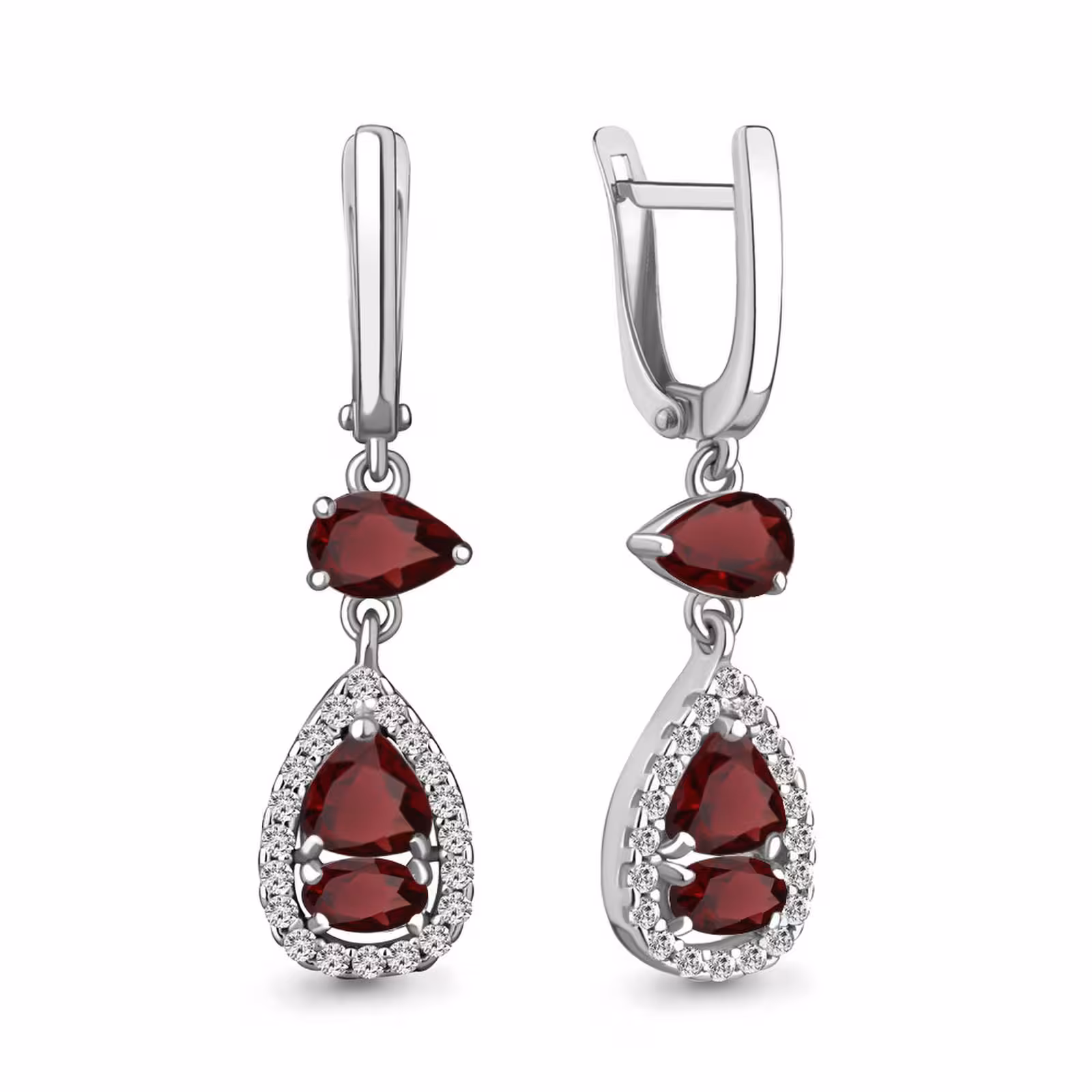 Серьги из серебра с гранатами и фианитами
