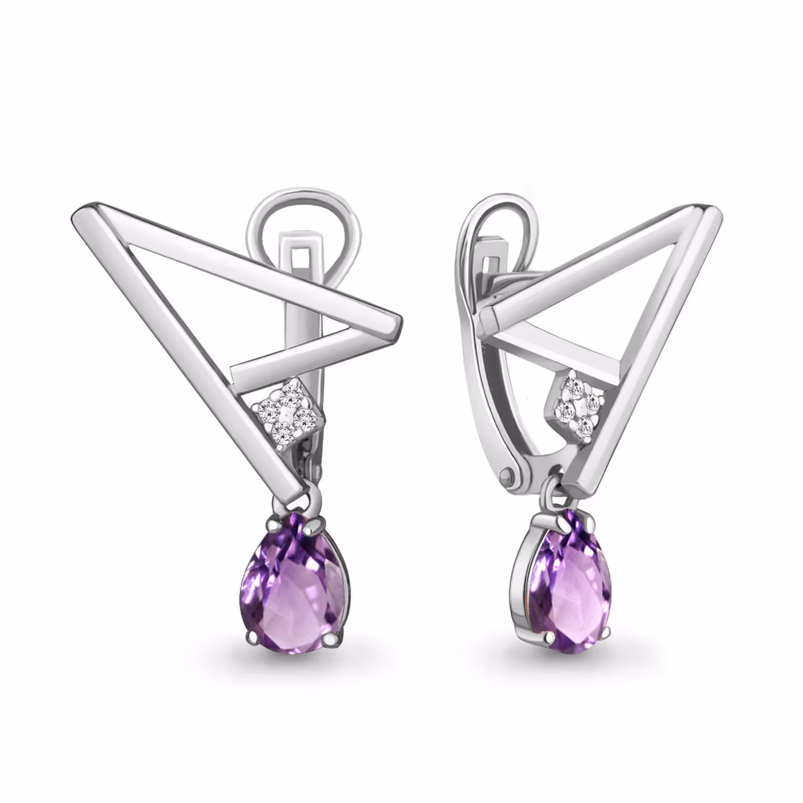 Серьги из серебра с аметистами и фианитами