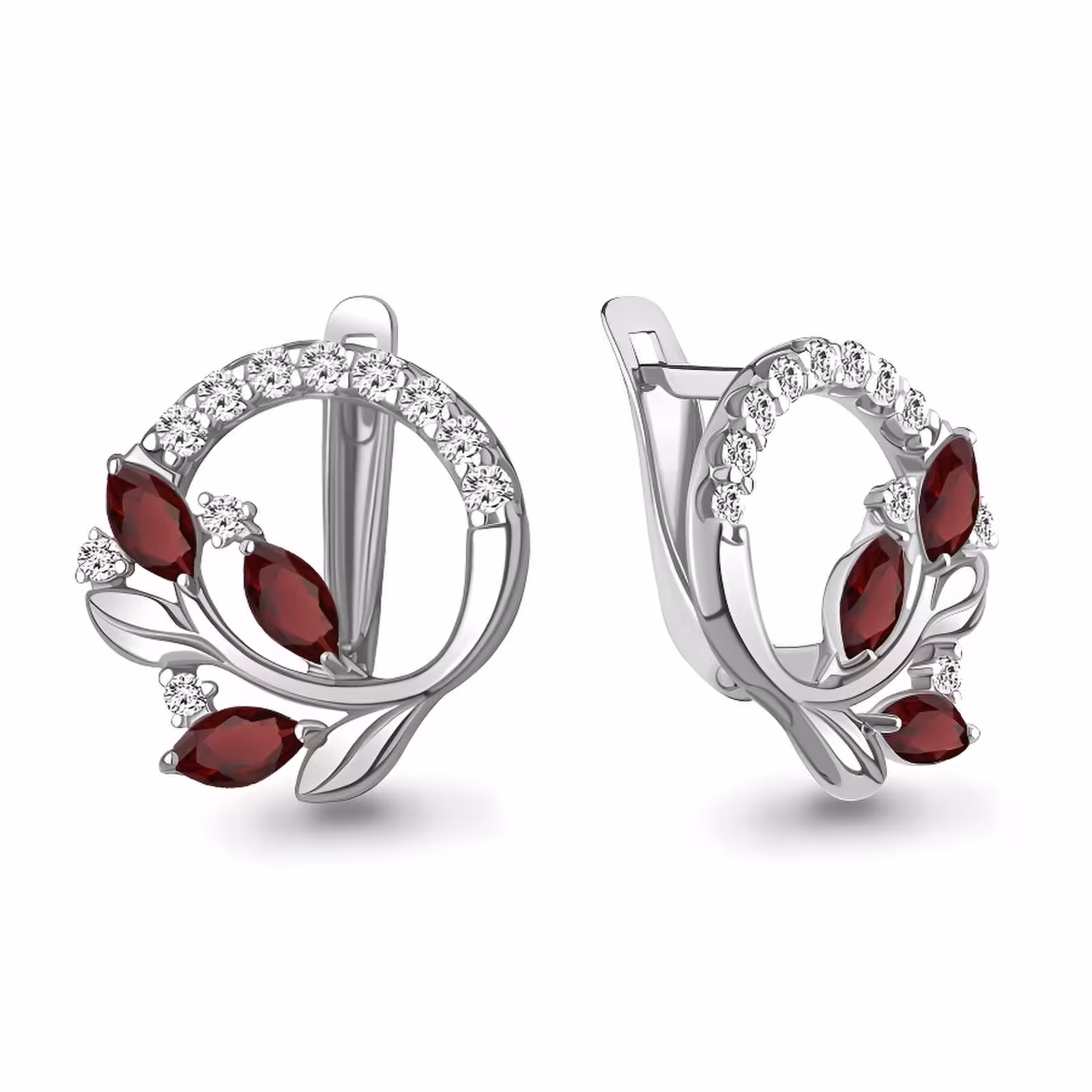 Серьги из серебра с гранатами и фианитами