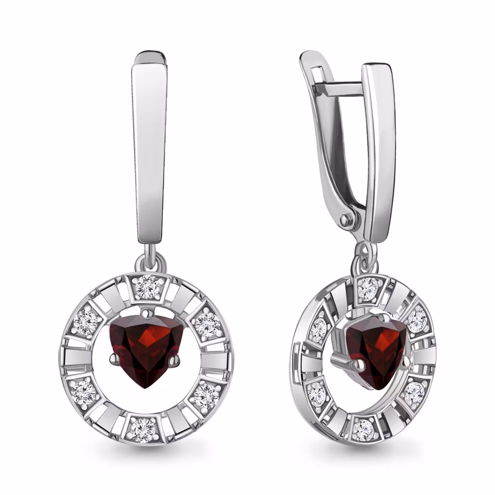 Серьги из серебра с гранатами и фианитами