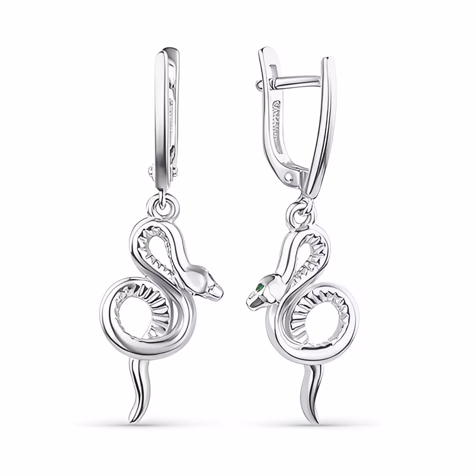 Серьги из серебра с фианитами "Змеи"