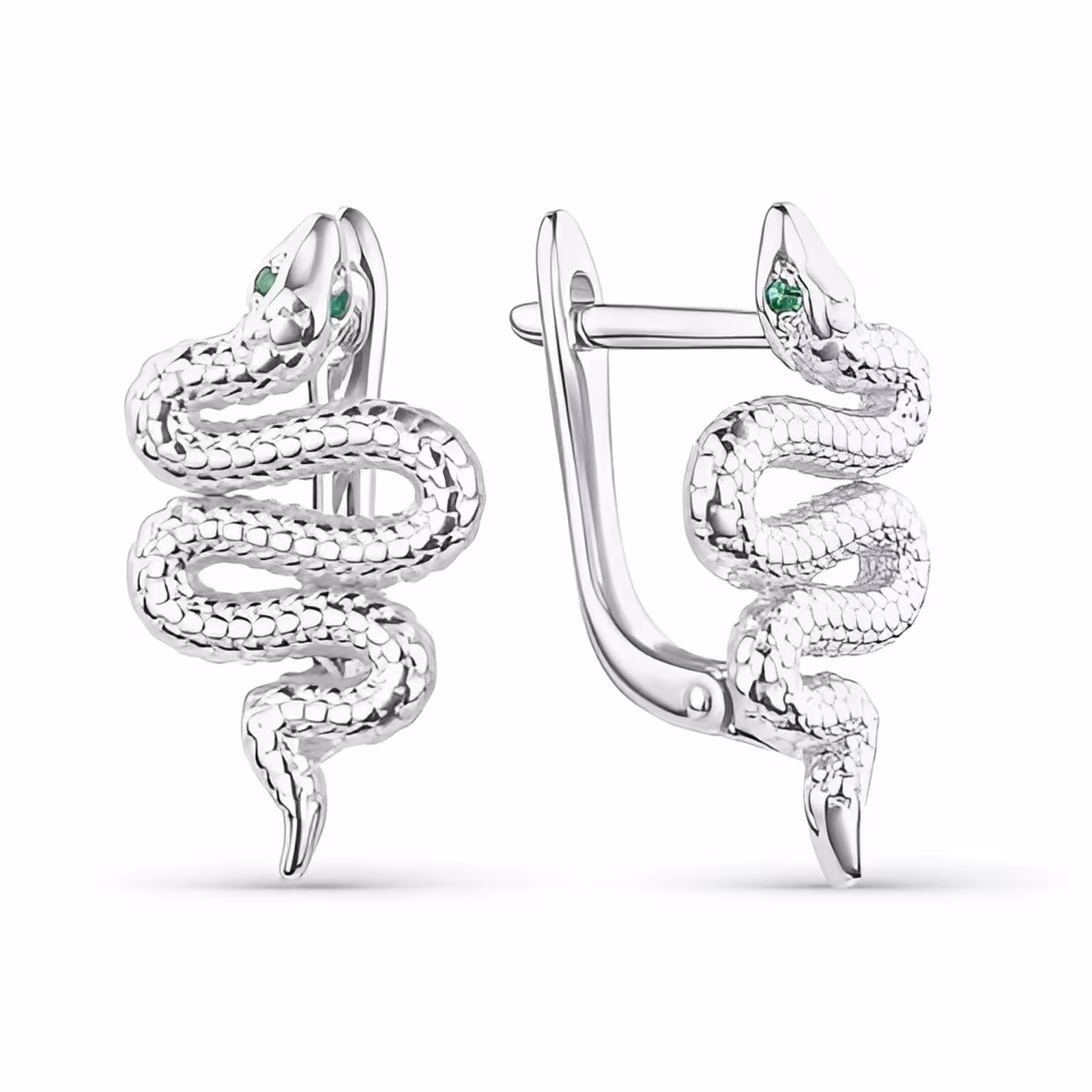 Серьги из серебра с фианитами "Змеи"