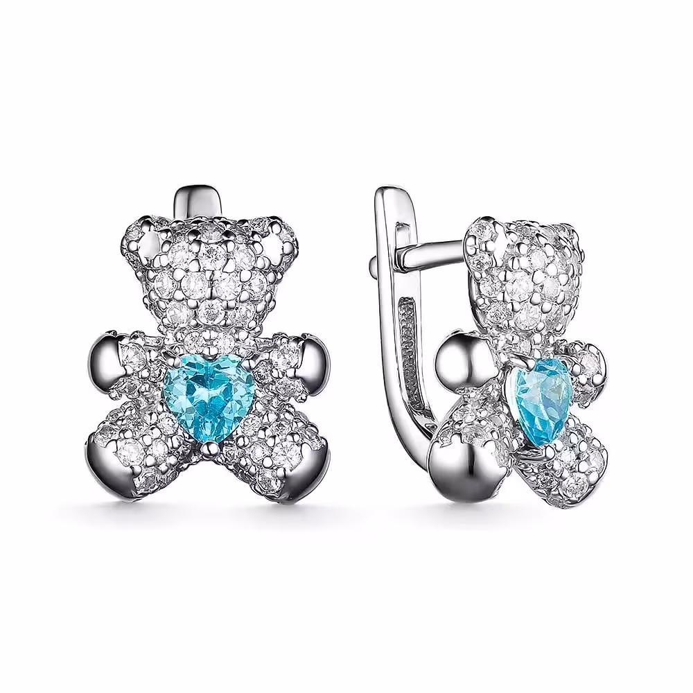 Серьги из серебра с фианитами "Мишки"