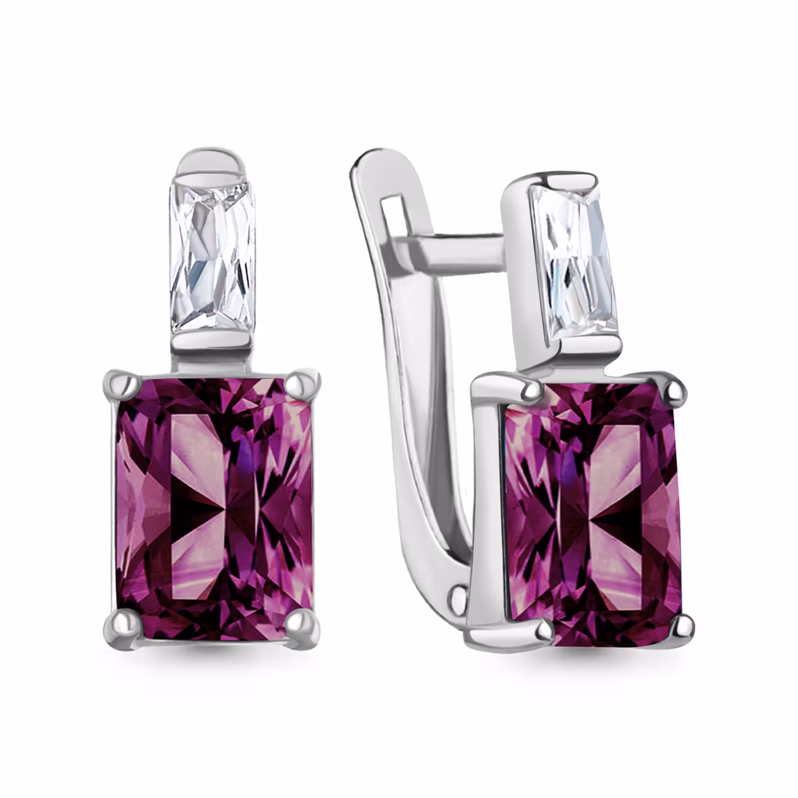 Серьги из серебра с аметистами и фианитами