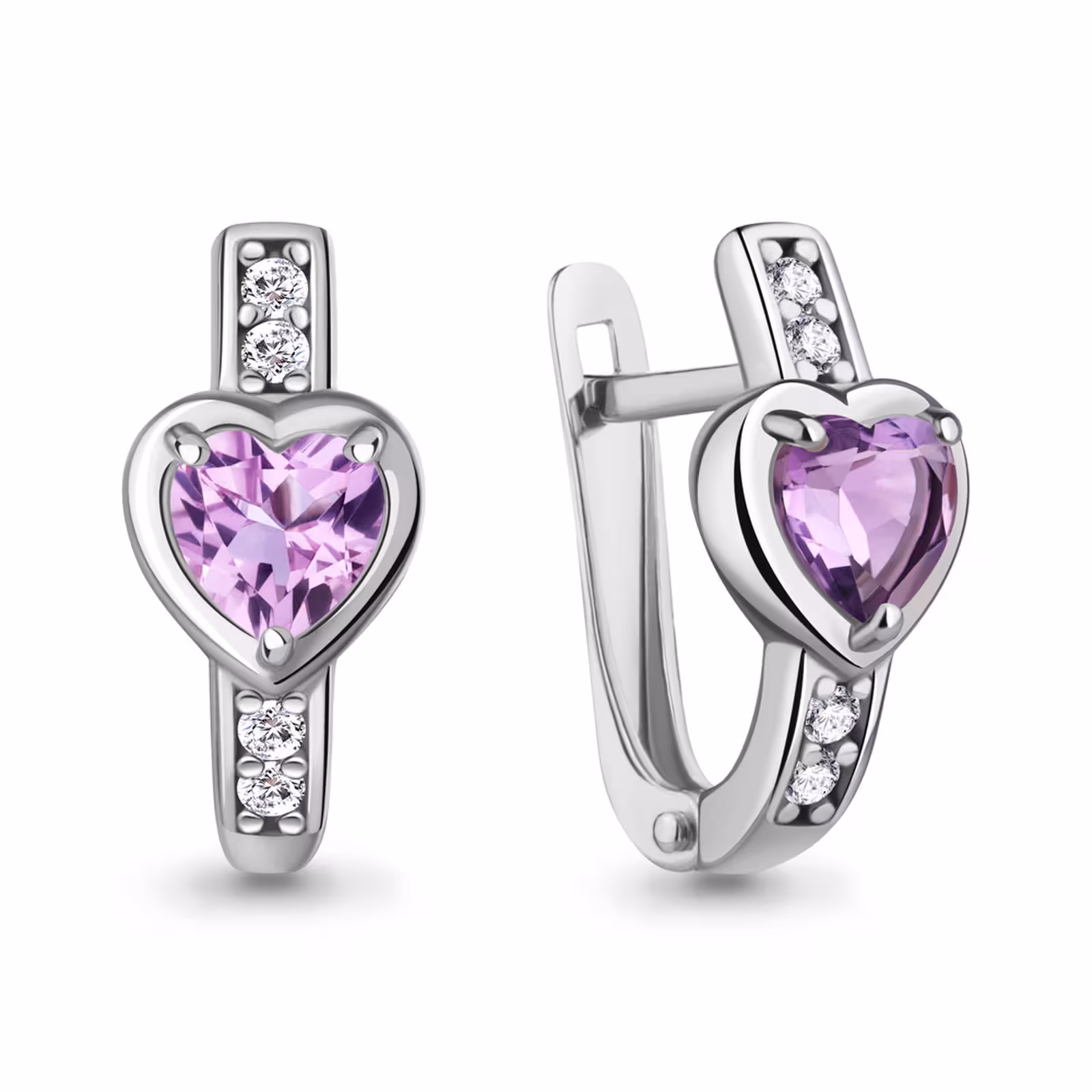 Серьги из серебра с аметистами и фианитами