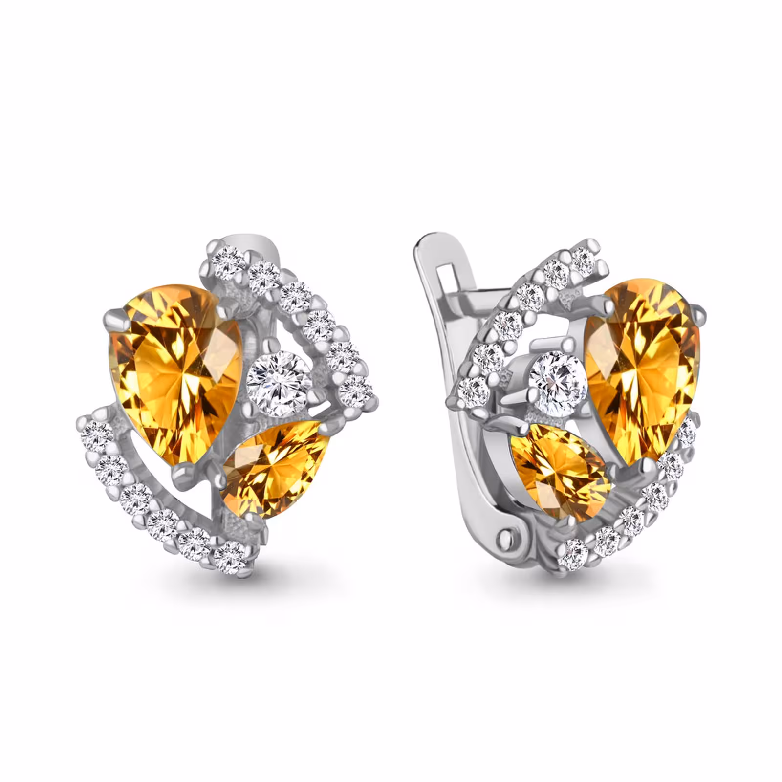 Серьги из серебра с цитринами и фианитами