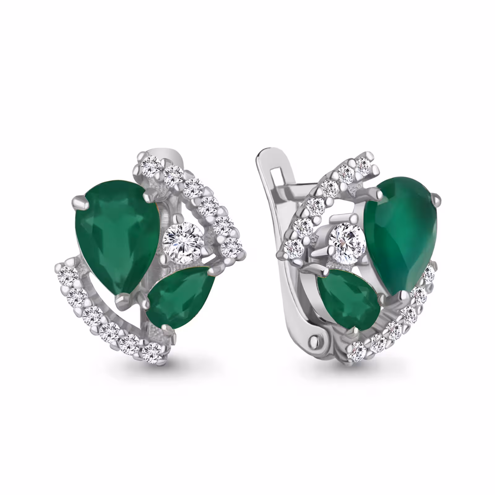 Серьги из серебра с агатами и фианитами