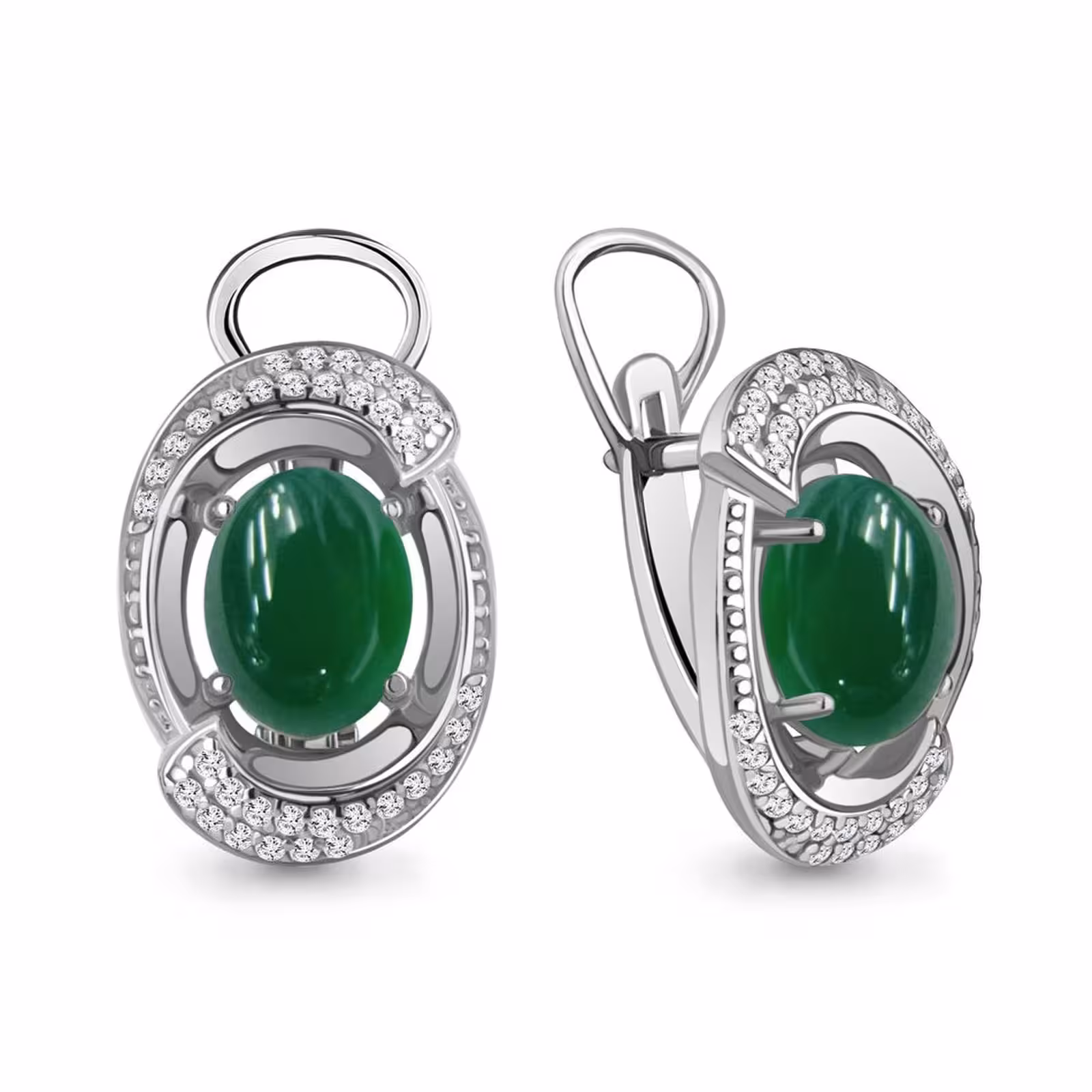 Серьги из серебра с агатами и фианитами