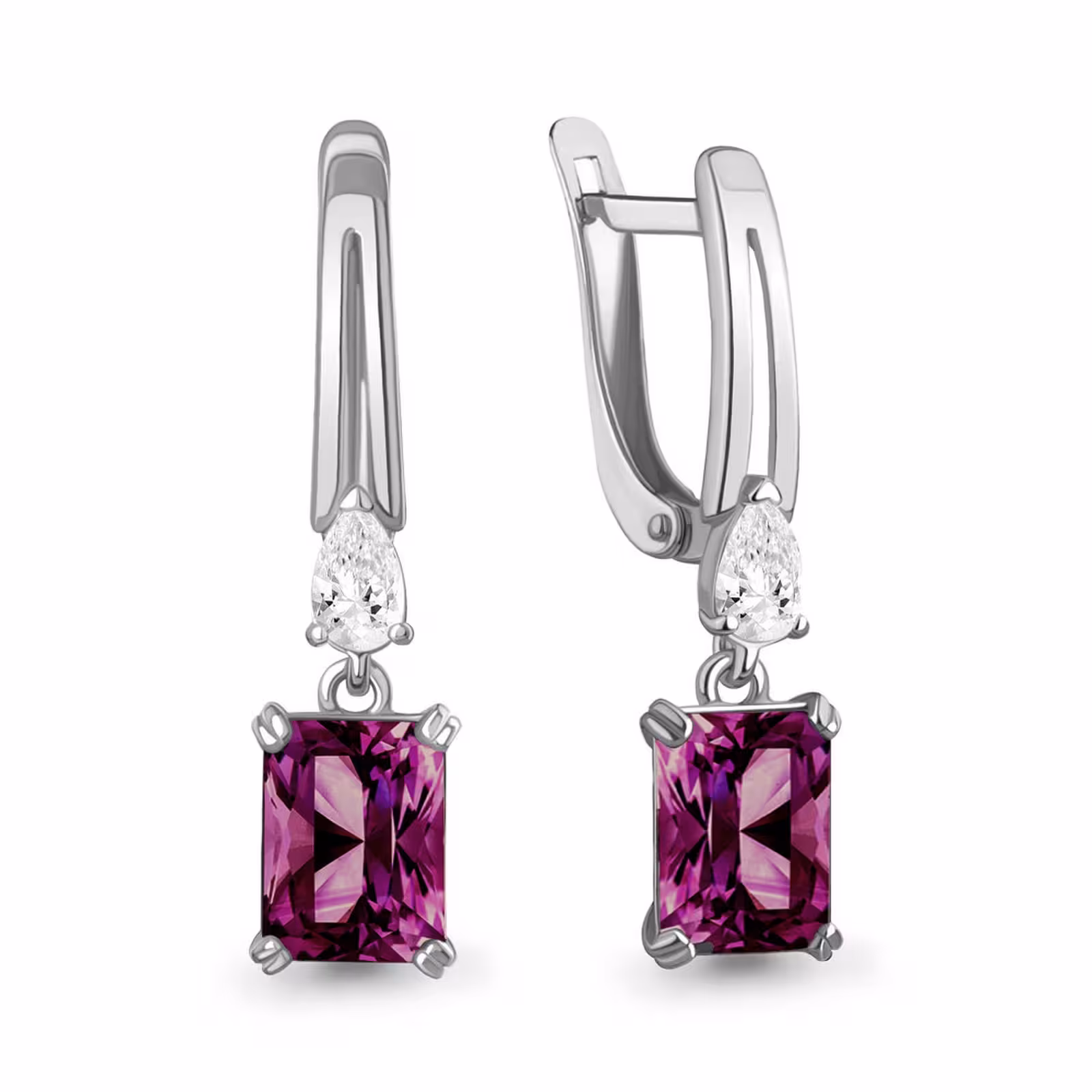 Серьги из серебра с аметистами и фианитами