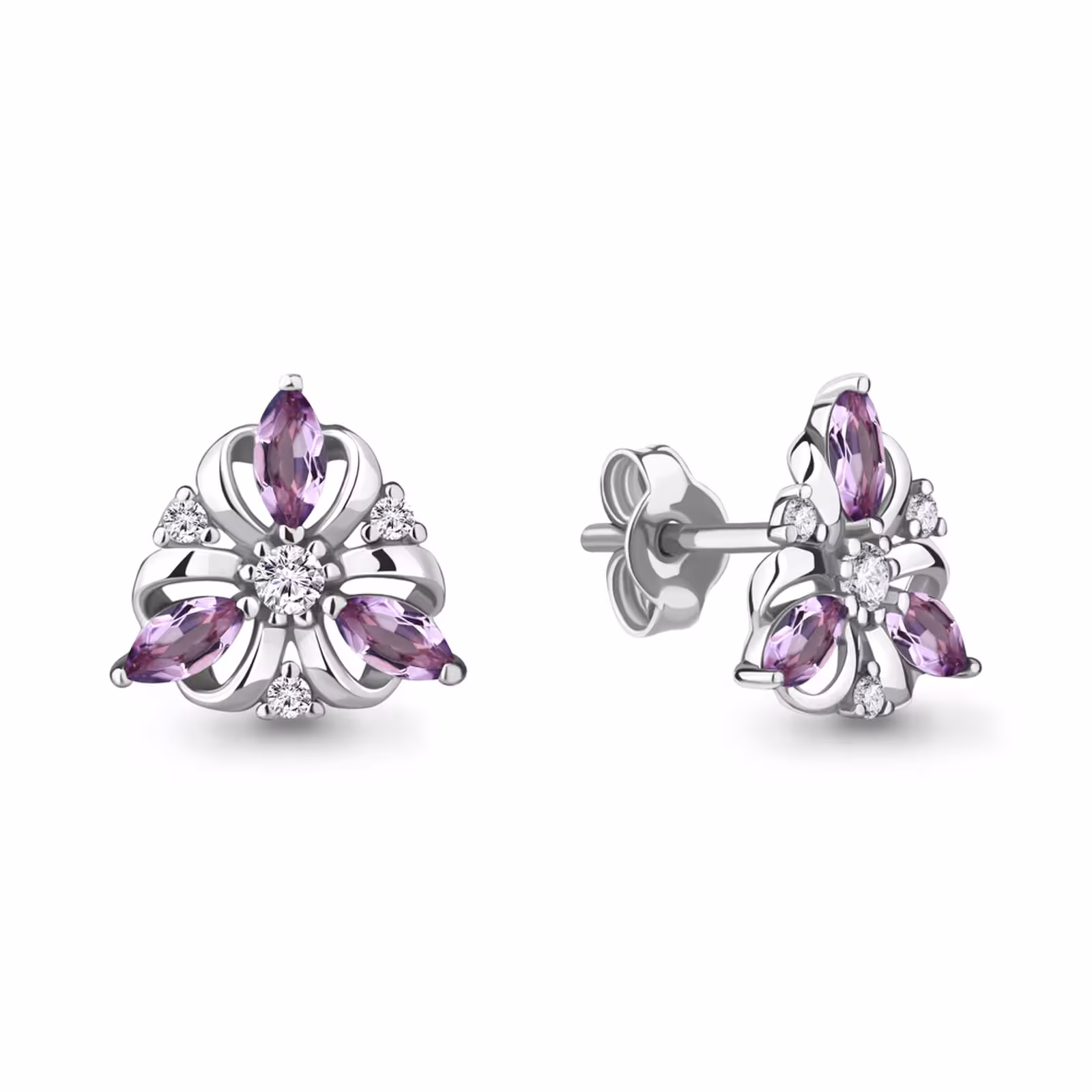 Серьги из серебра с аметистами и фианитами