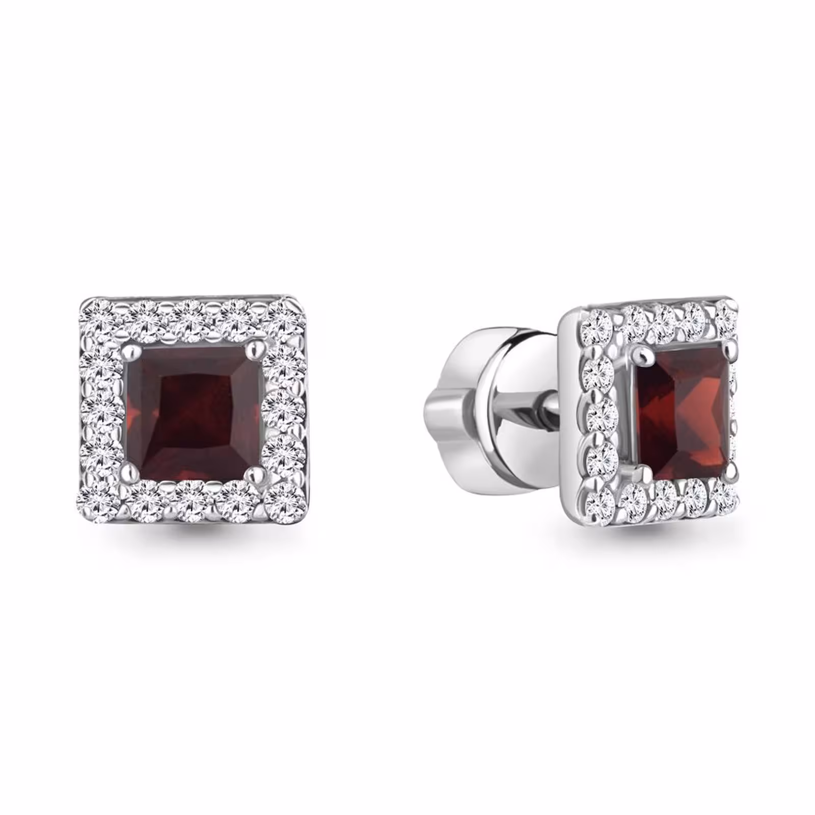 Серьги из серебра с гранатами и фианитами