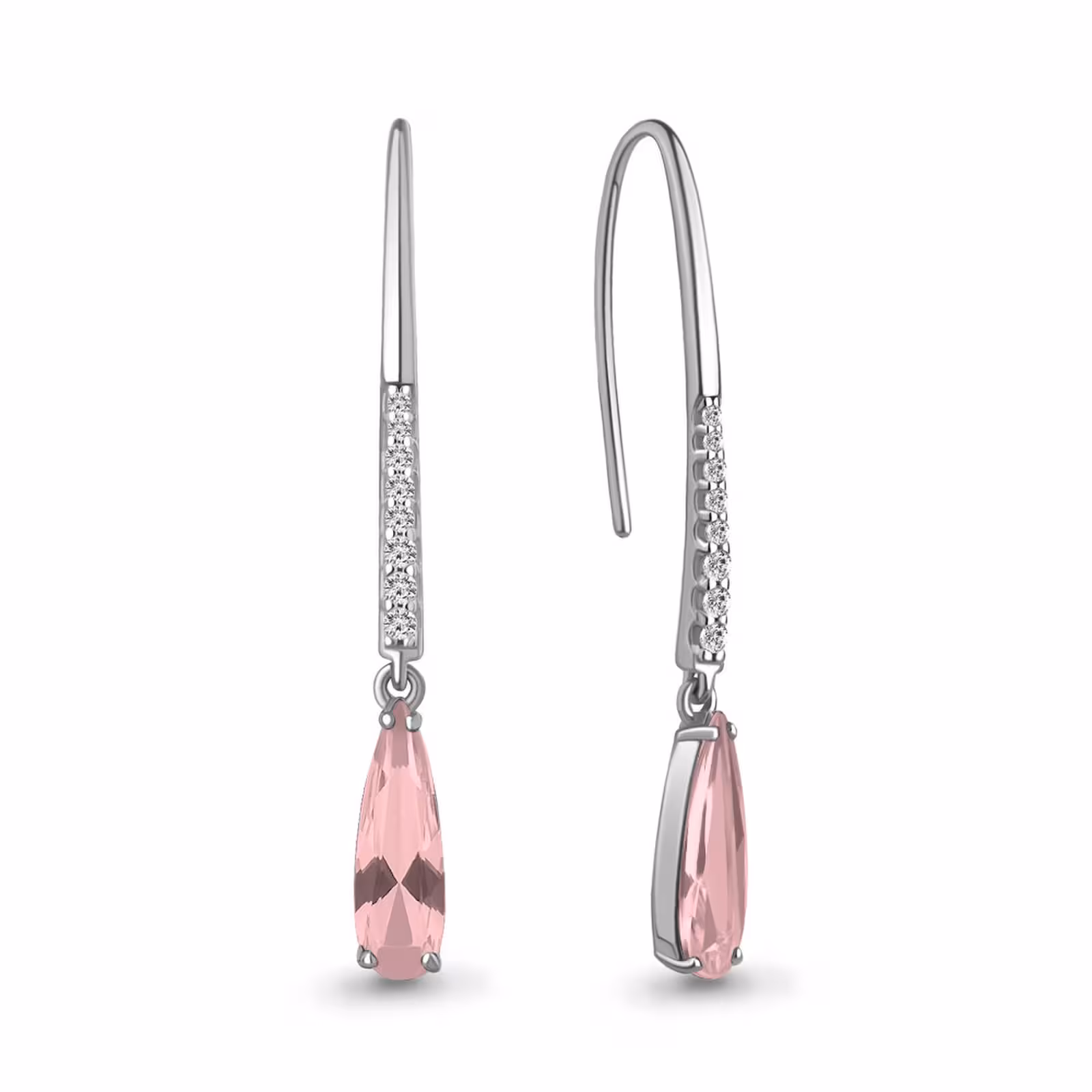 Серьги из серебра с морганитами и фианитами