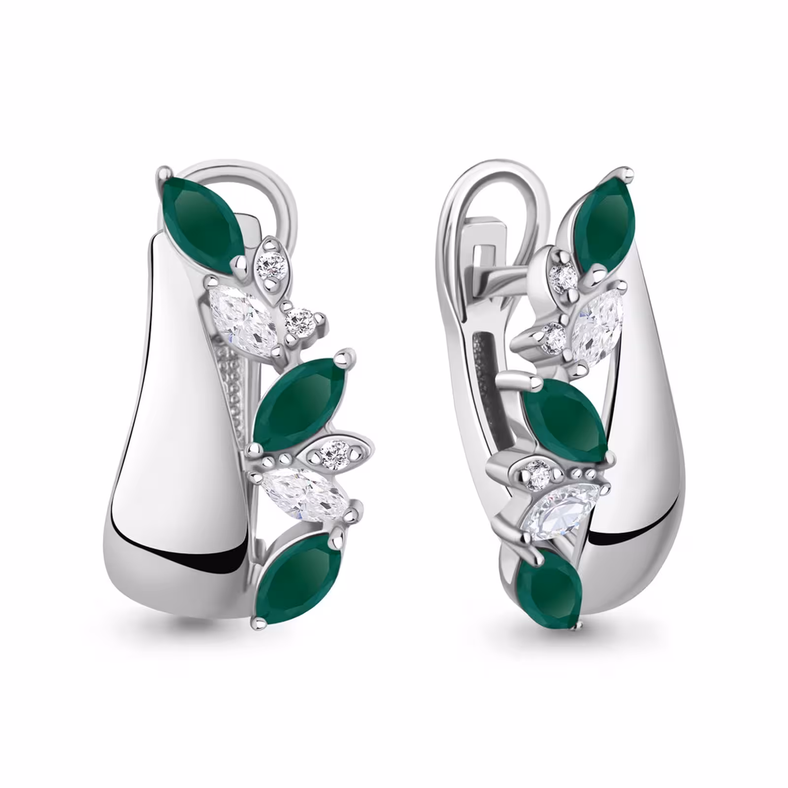 Серьги из серебра с агатами и фианитами