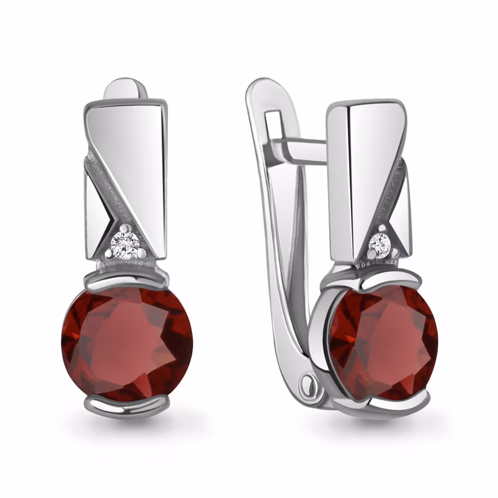 Серьги из серебра с гранатами и фианитами
