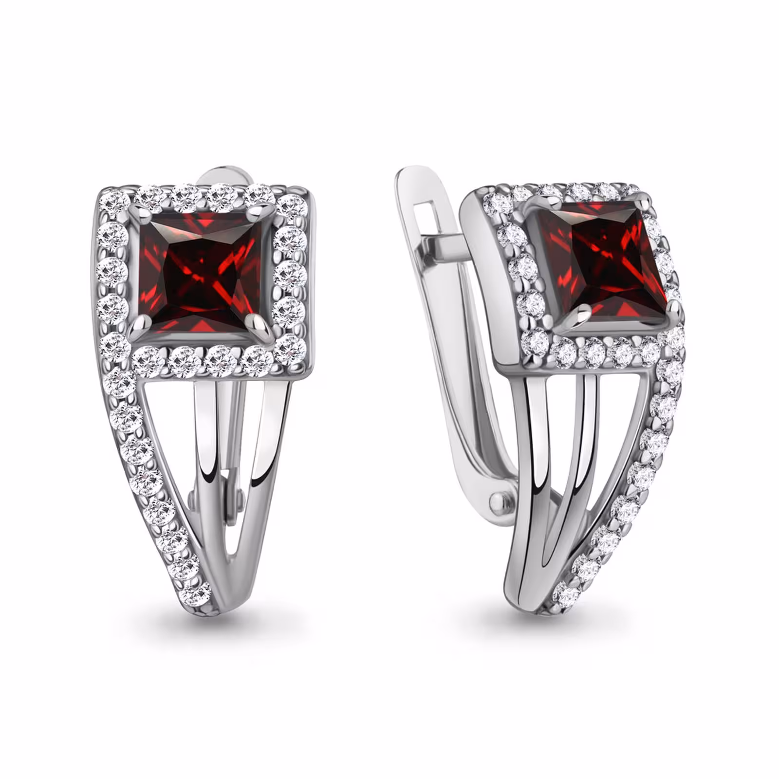 Серьги из серебра с гранатами и фианитами