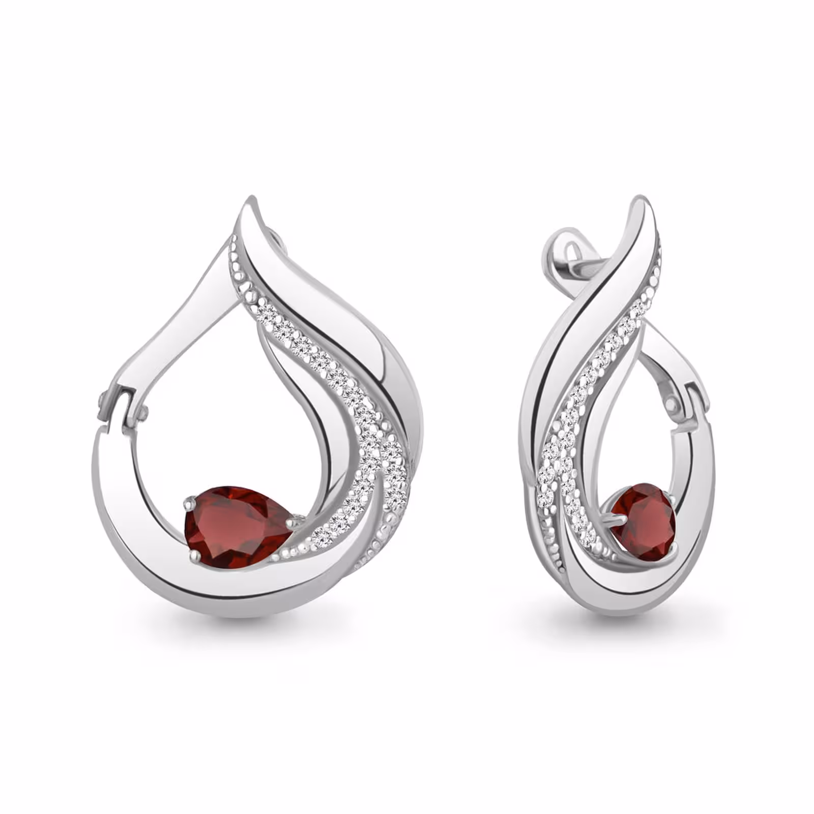 Серьги из серебра с гранатами и фианитами
