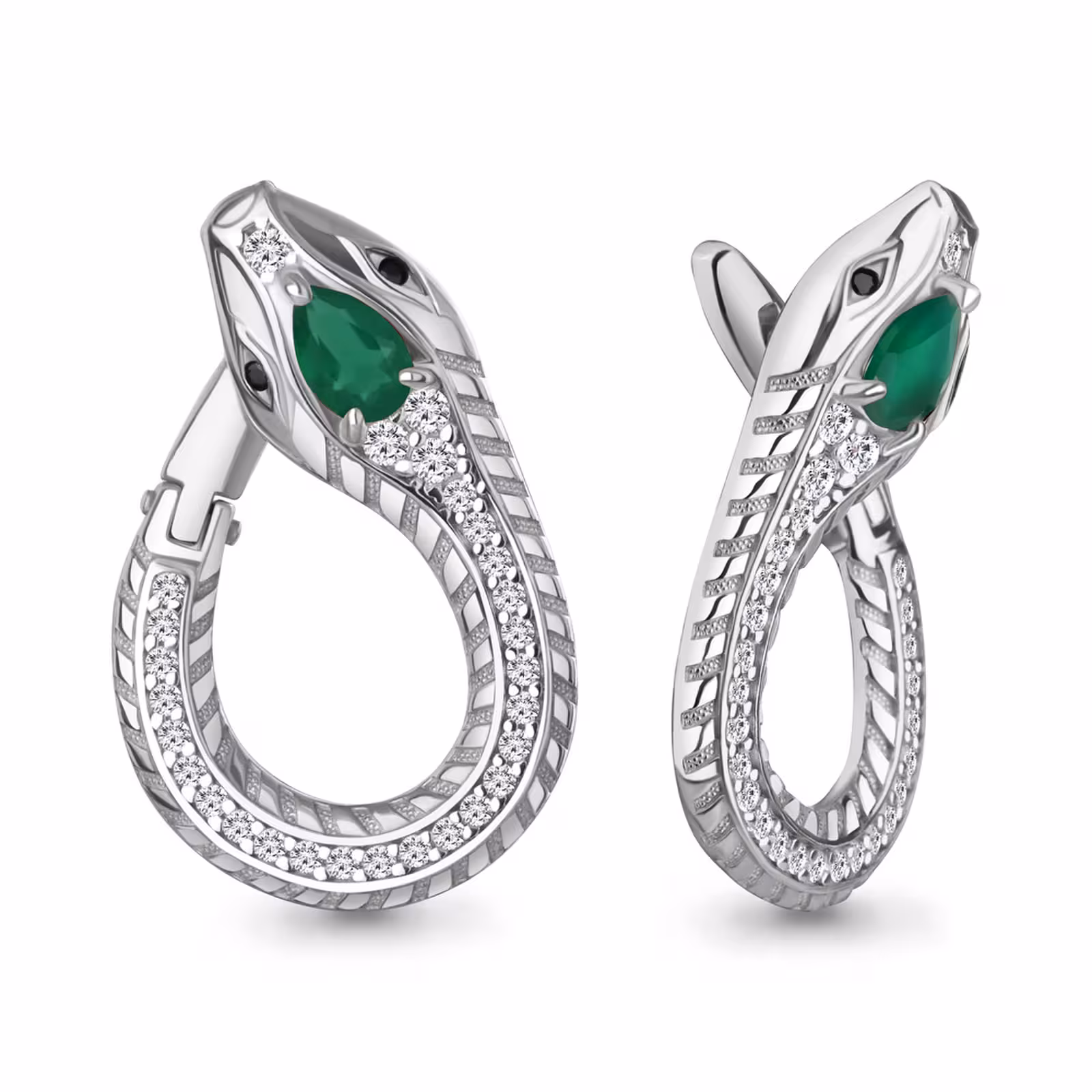 Серьги из серебра с агатами, ювелирными кристаллами и фианитами